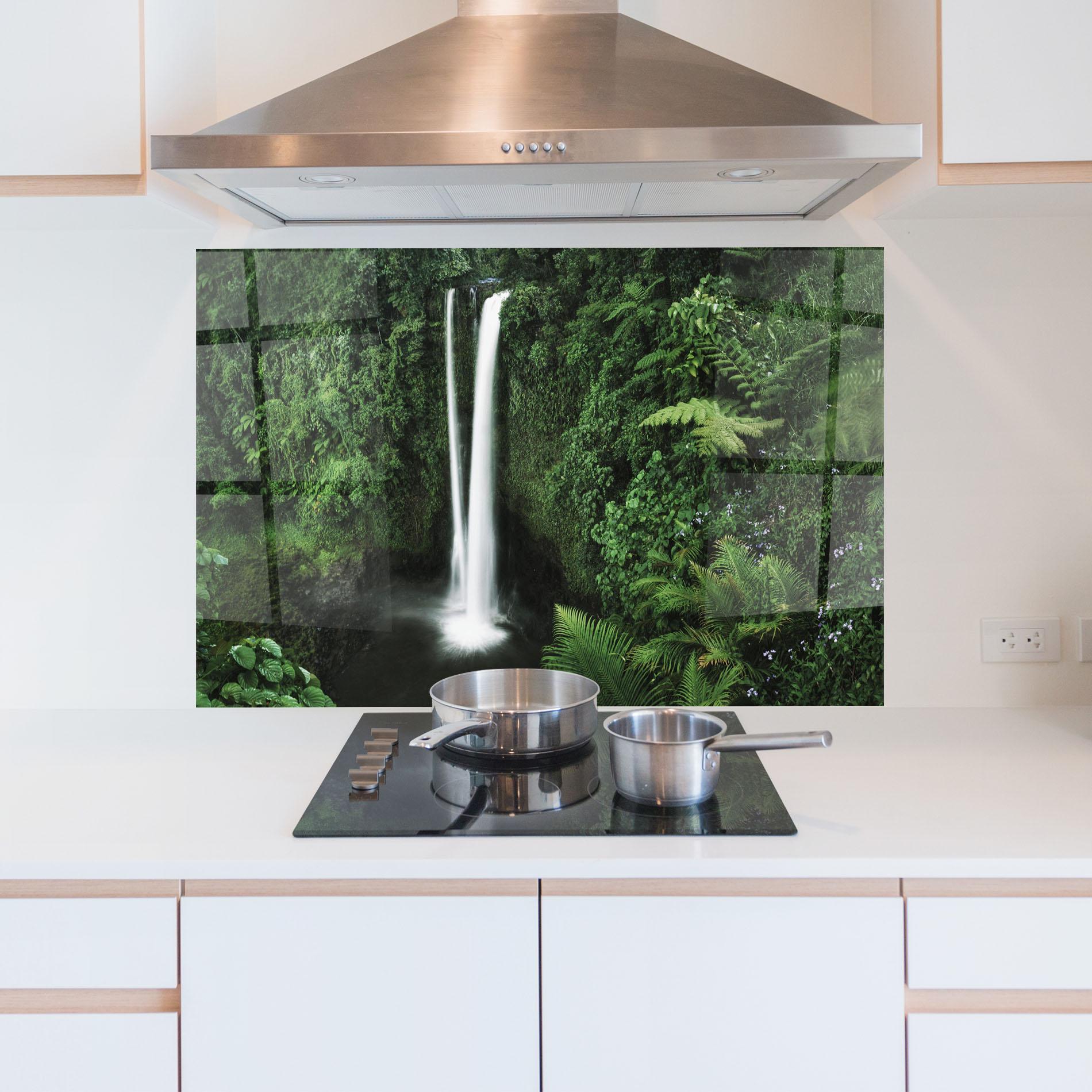 Küchenrückwand Glas Green Nature Waterfall mockup 5