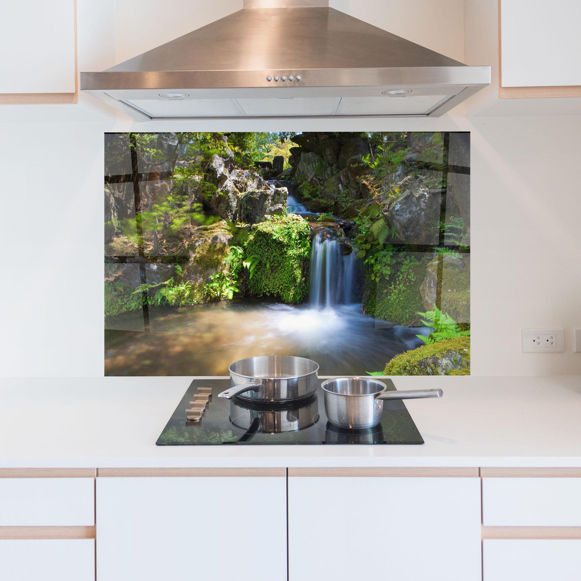Küchenrückwand Glas Jungle View Waterfall mockup 5