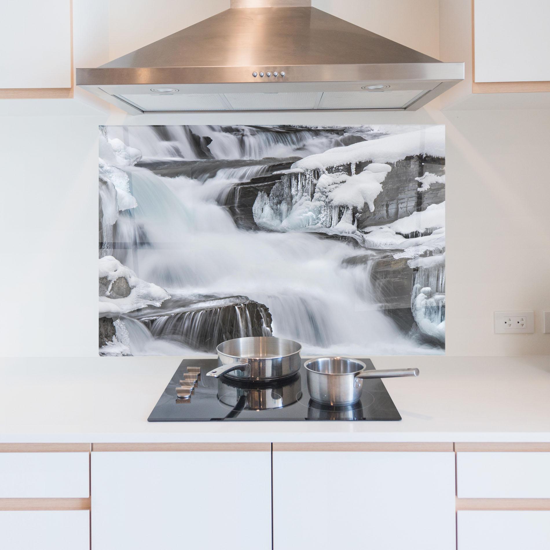 Küchenrückwand Glas Majestic Winter Waterfall mockup 5