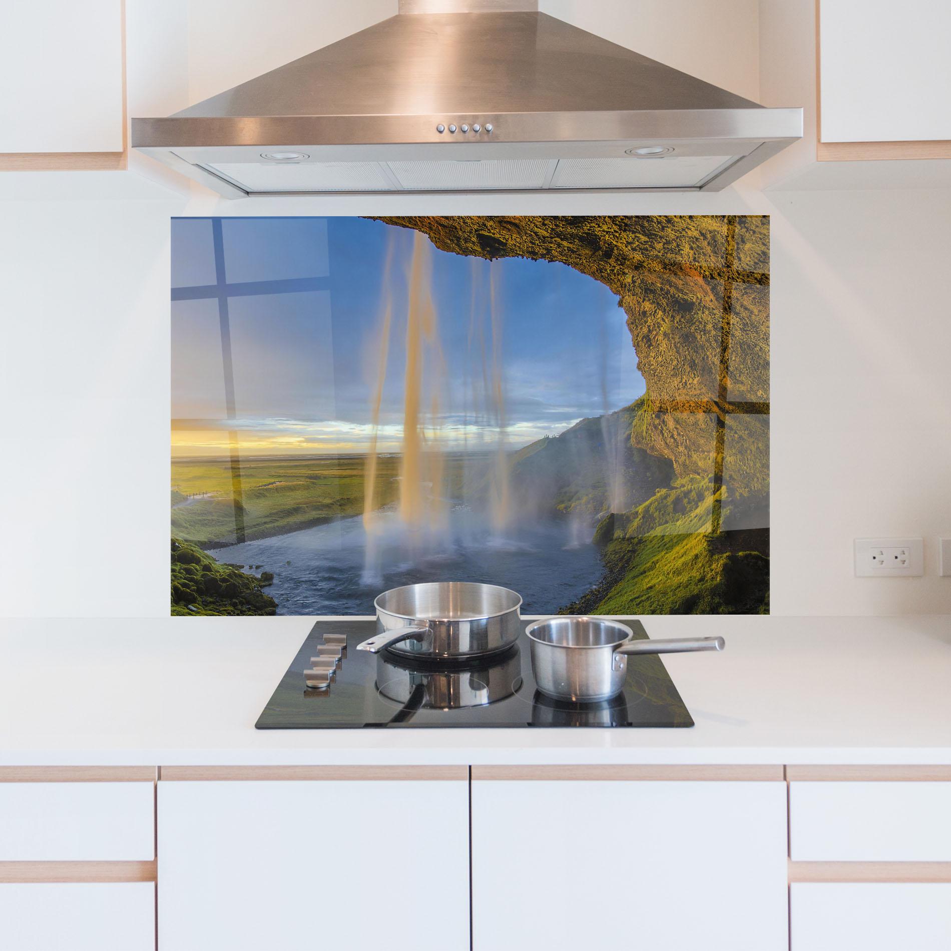 Küchenrückwand Glas Orange Waterfall mockup 5