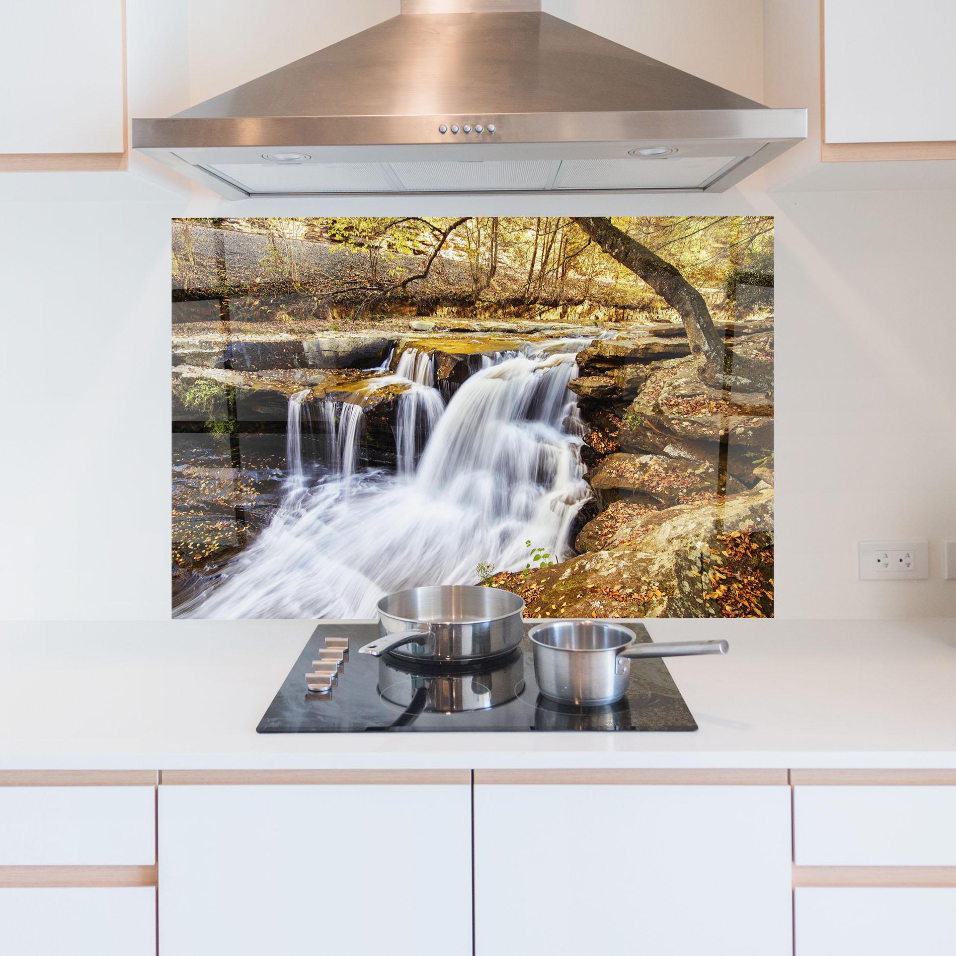 Küchenrückwand Glas Pretty Autumn Waterfall mockup 5