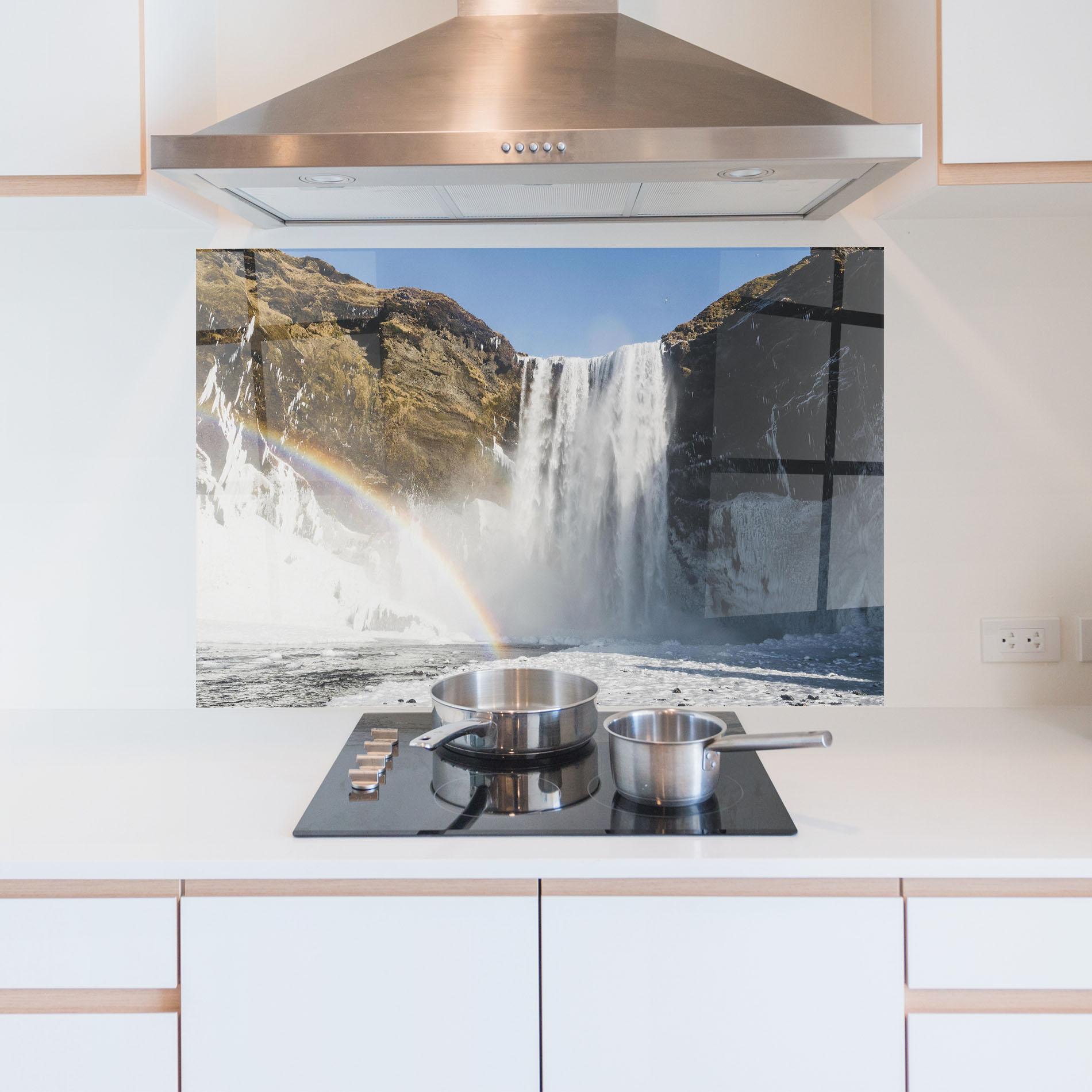 Küchenrückwand Glas Rainbow Waterfall mockup 5