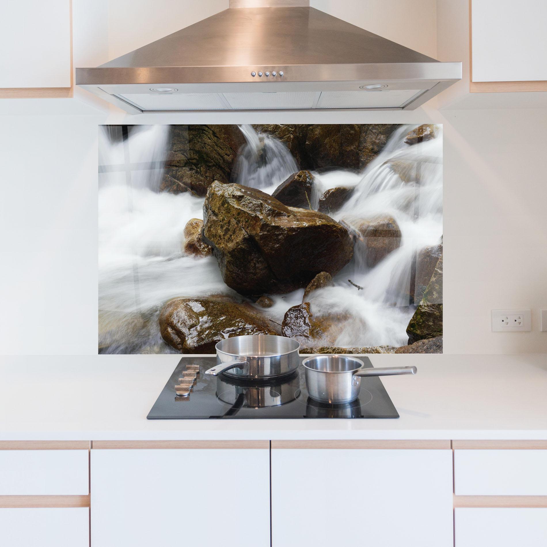Küchenrückwand Glas Shiny Rocks Waterfall mockup 5
