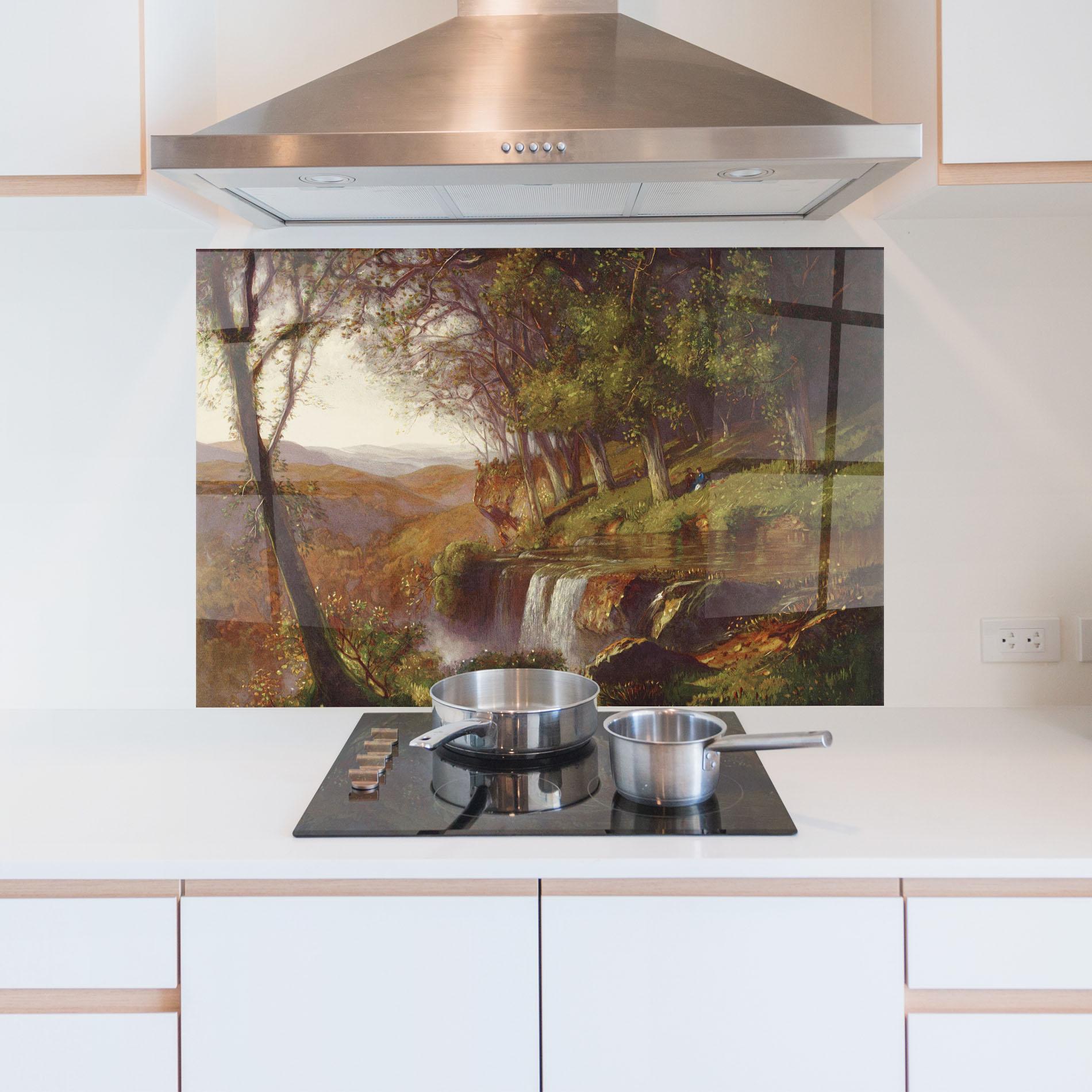 Küchenrückwand Glas Waterfall Painting mockup 5