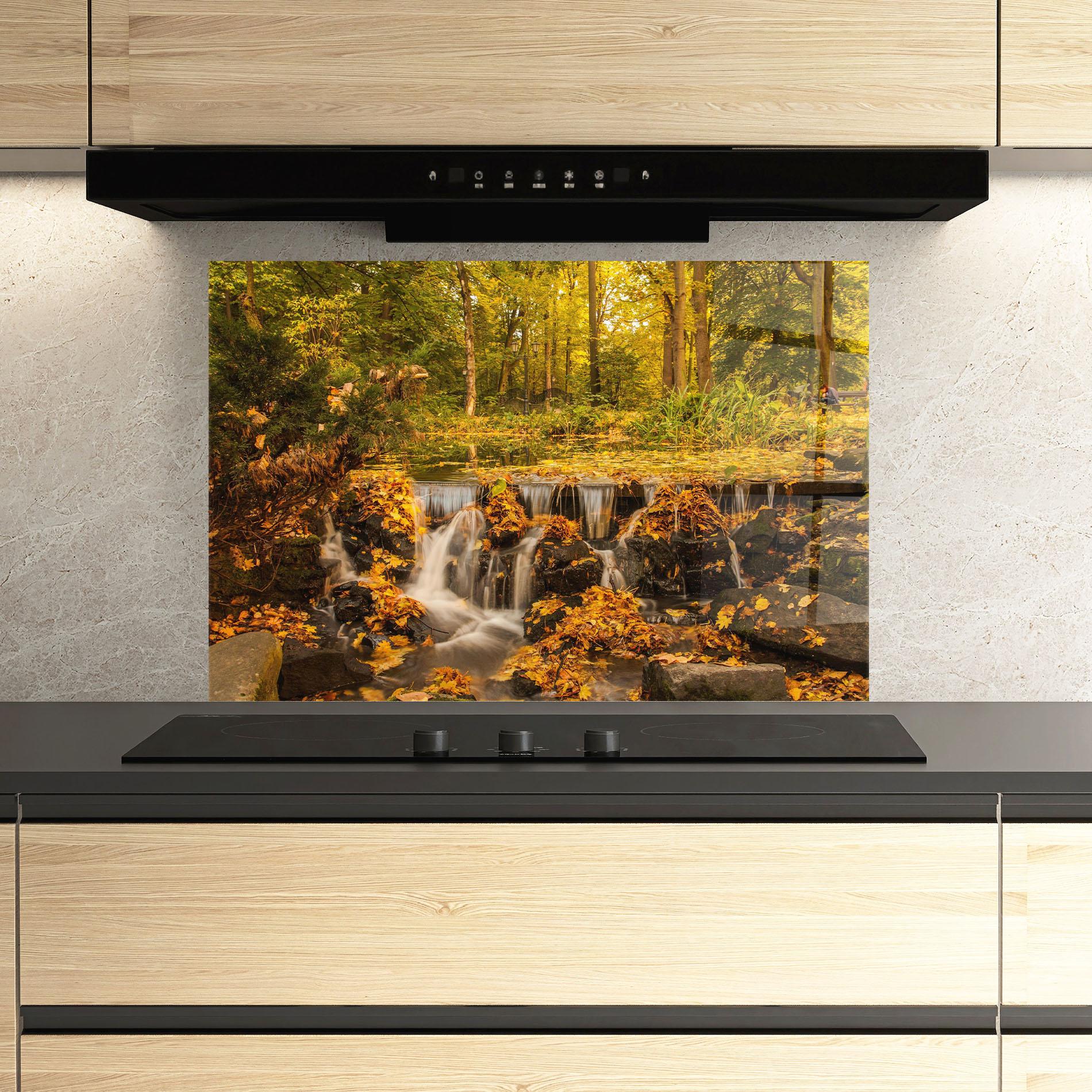 Küchenrückwand Glas Autumn Pretty Waterfall mockup 3