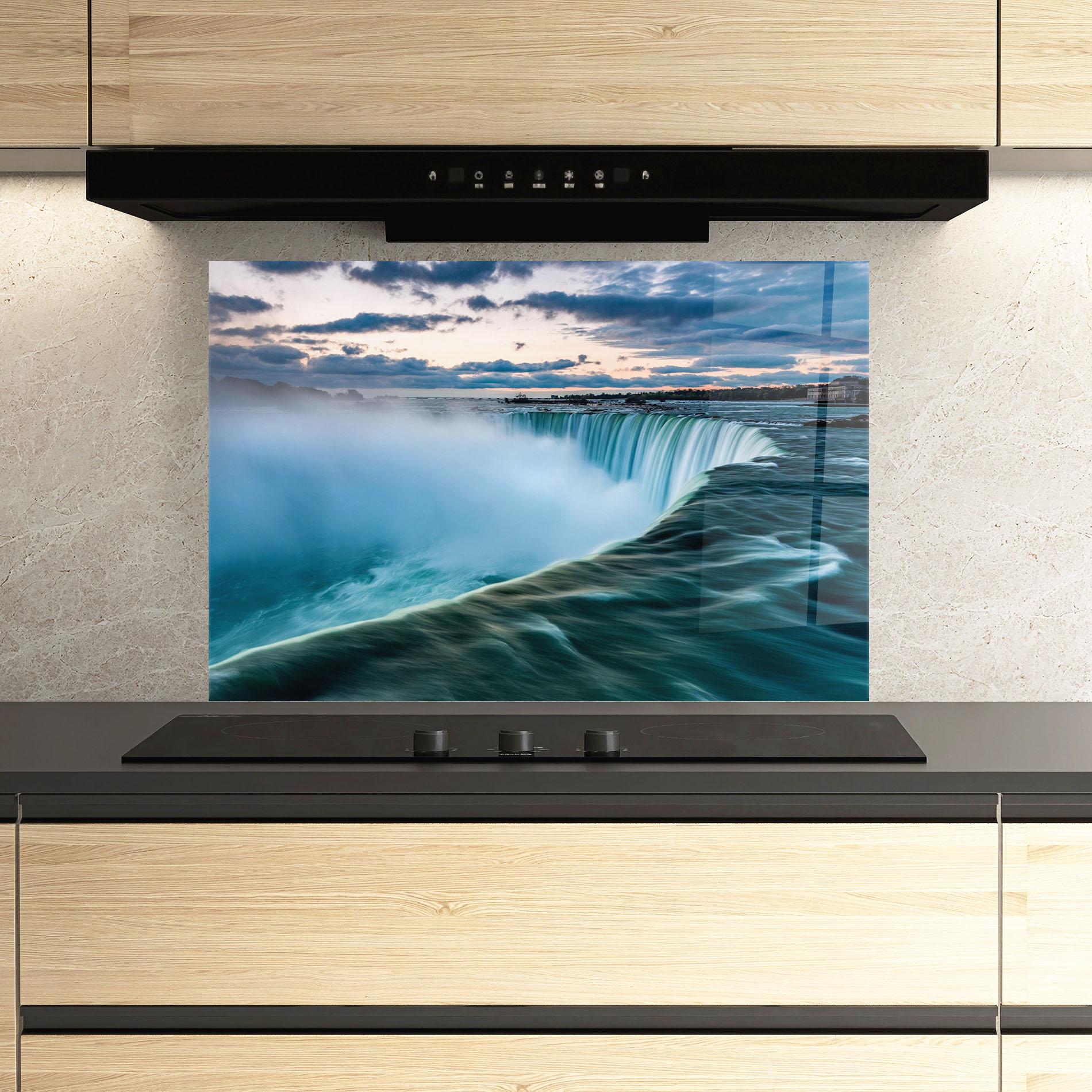 Küchenrückwand Glas Blue Dreamy Waterfall mockup 3