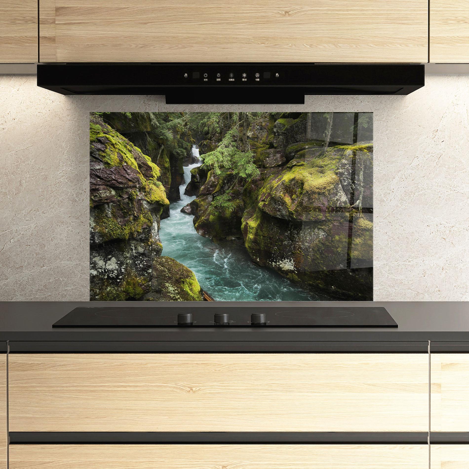 Küchenrückwand Glas Blue Majestic Waterfall mockup 3