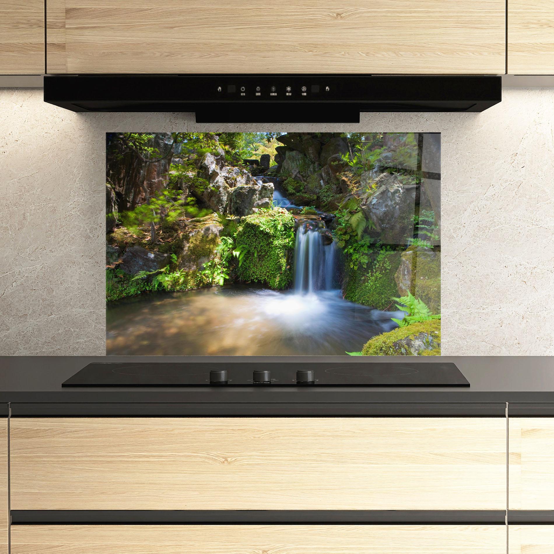 Küchenrückwand Glas Jungle View Waterfall mockup 3