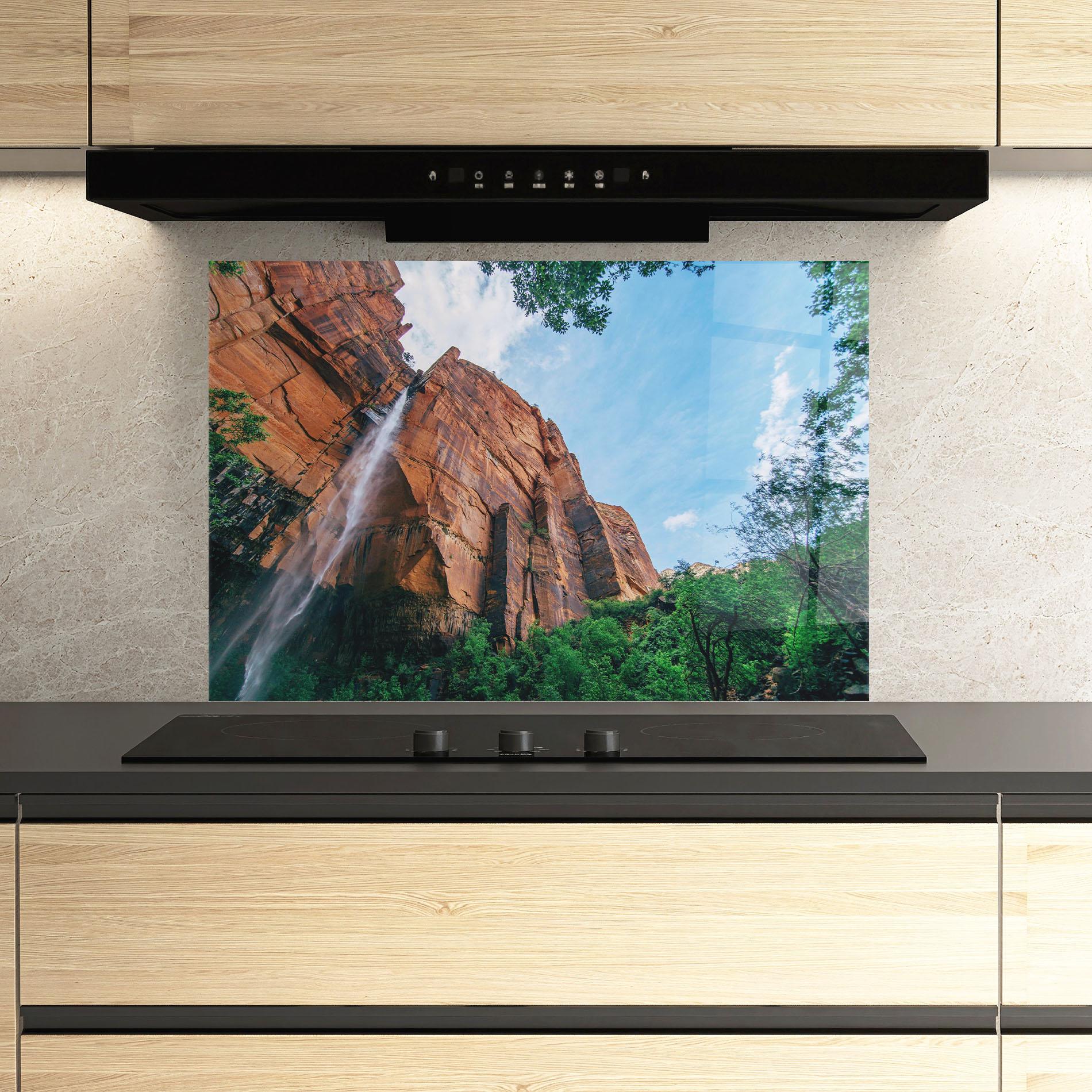 Küchenrückwand Glas Nature Pretty Waterfall mockup 3