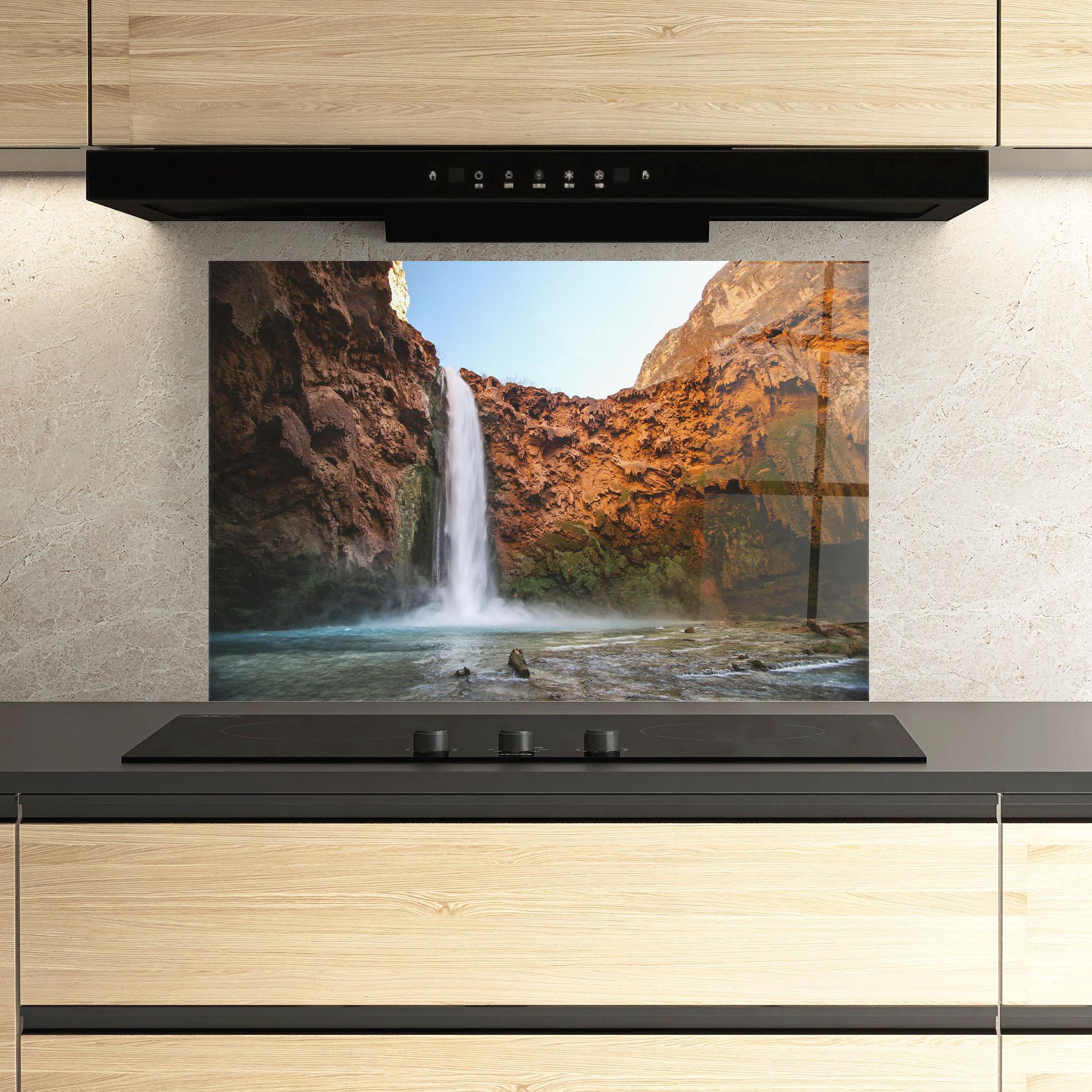 Küchenrückwand Glas Orange Wall Waterfall mockup 3