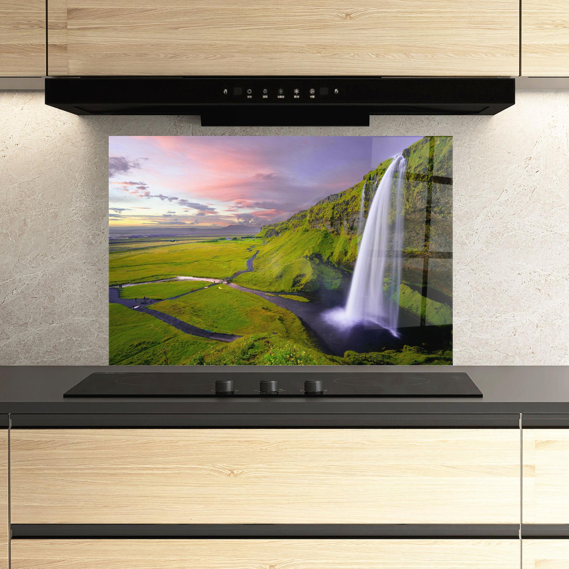 Küchenrückwand Glas Pink Wky Waterfall mockup 3