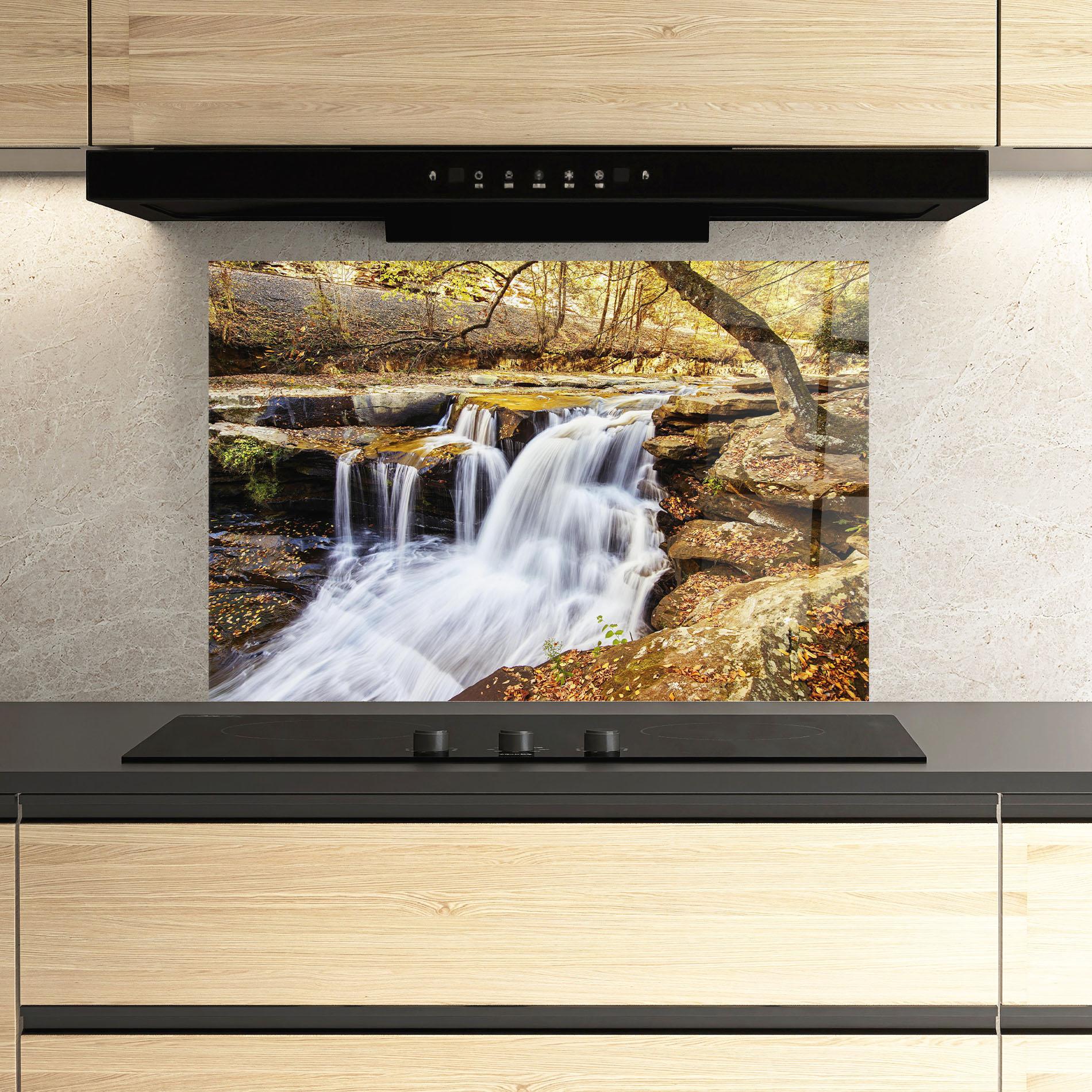 Küchenrückwand Glas Pretty Autumn Waterfall mockup 3