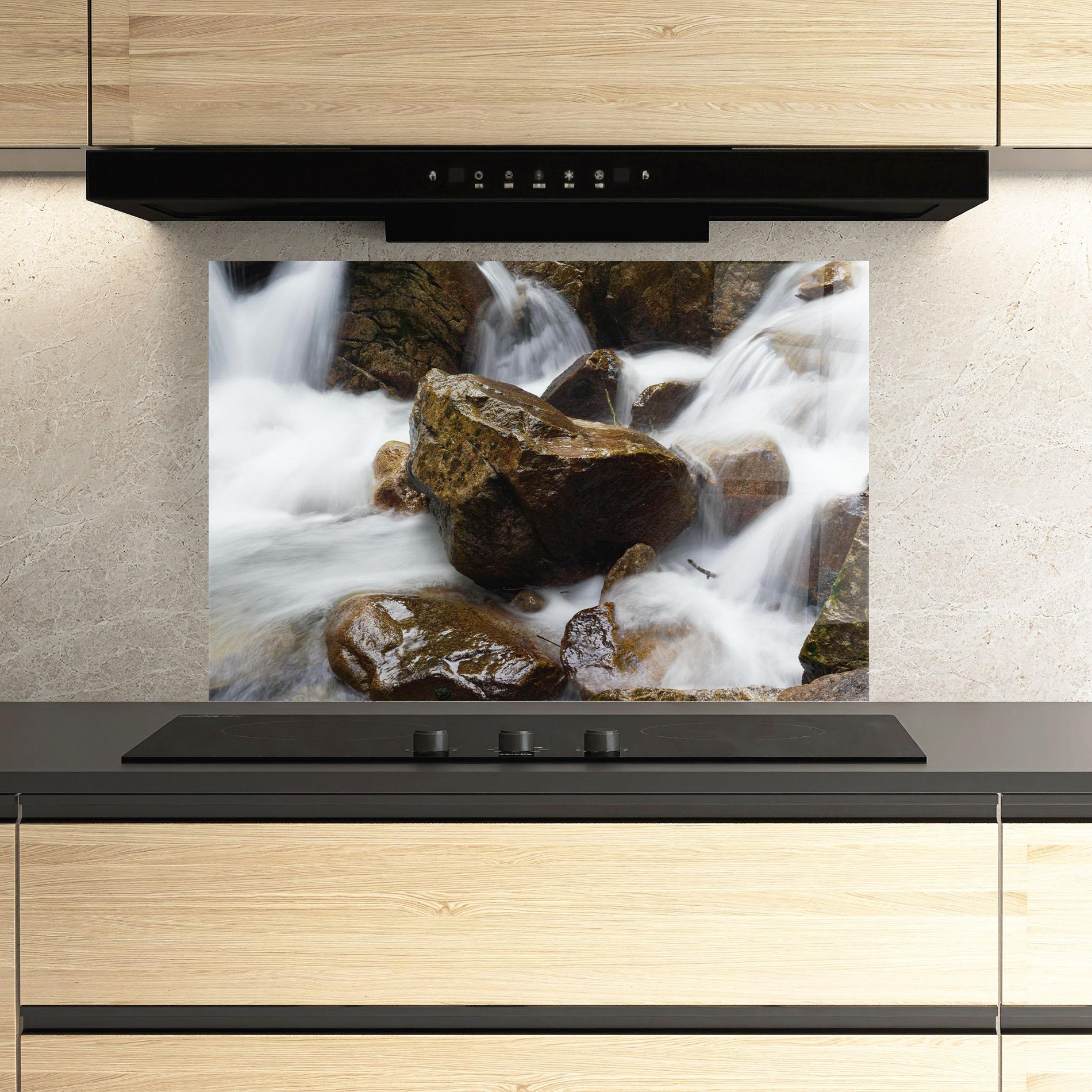 Küchenrückwand Glas Shiny Rocks Waterfall mockup 3