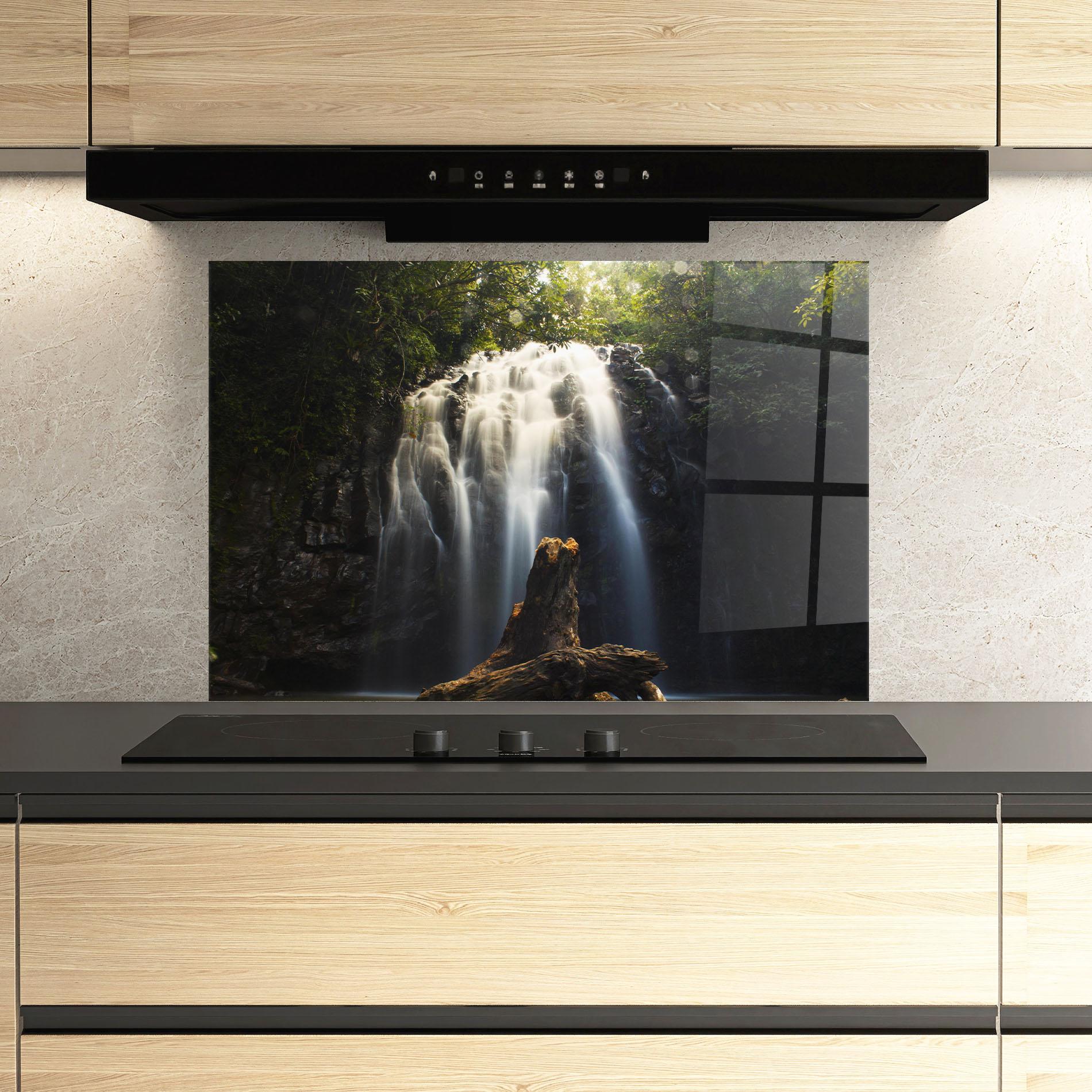 Küchenrückwand Glas Tree Log Waterfall mockup 3