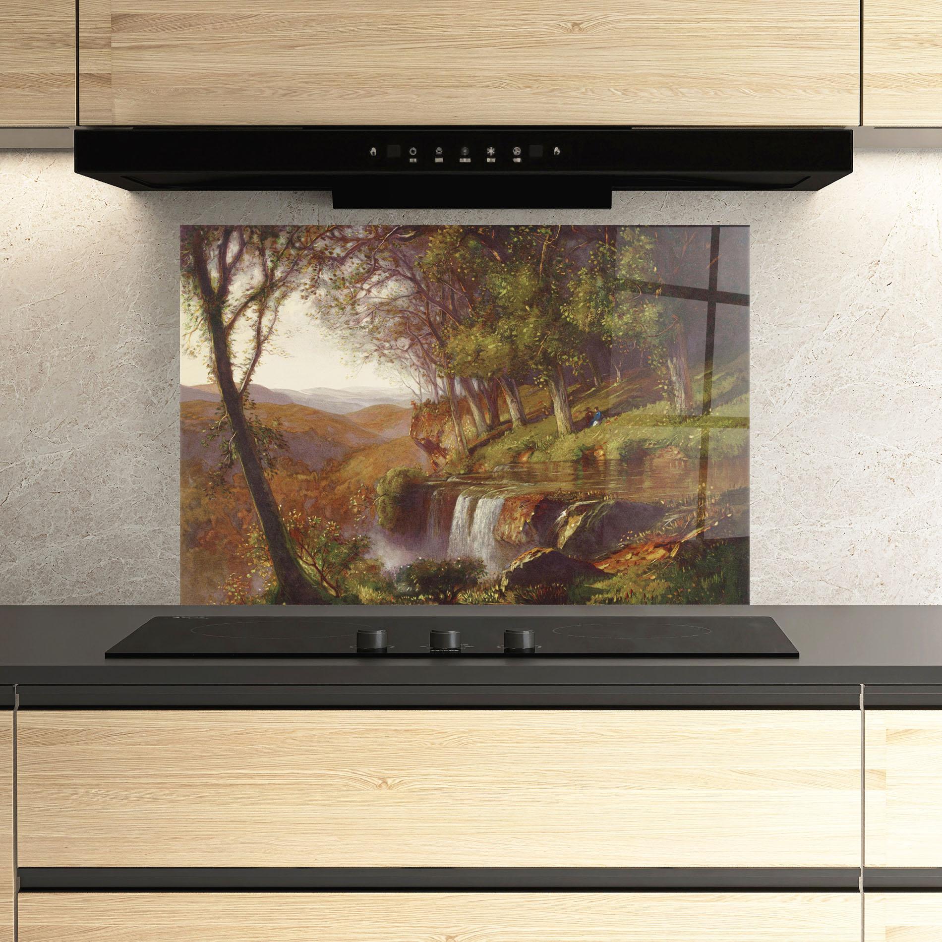 Küchenrückwand Glas Waterfall Painting mockup 3