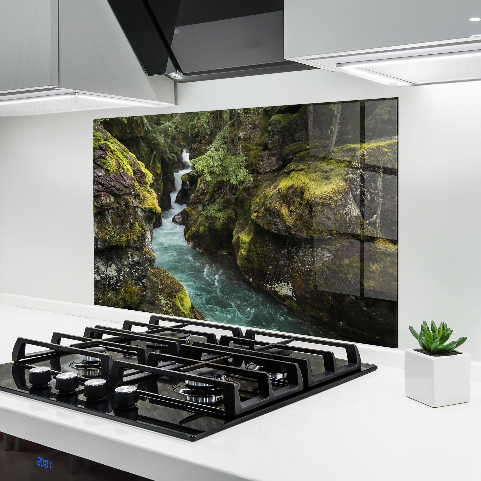 Küchenrückwand Glas Blue Majestic Waterfall mockup 6