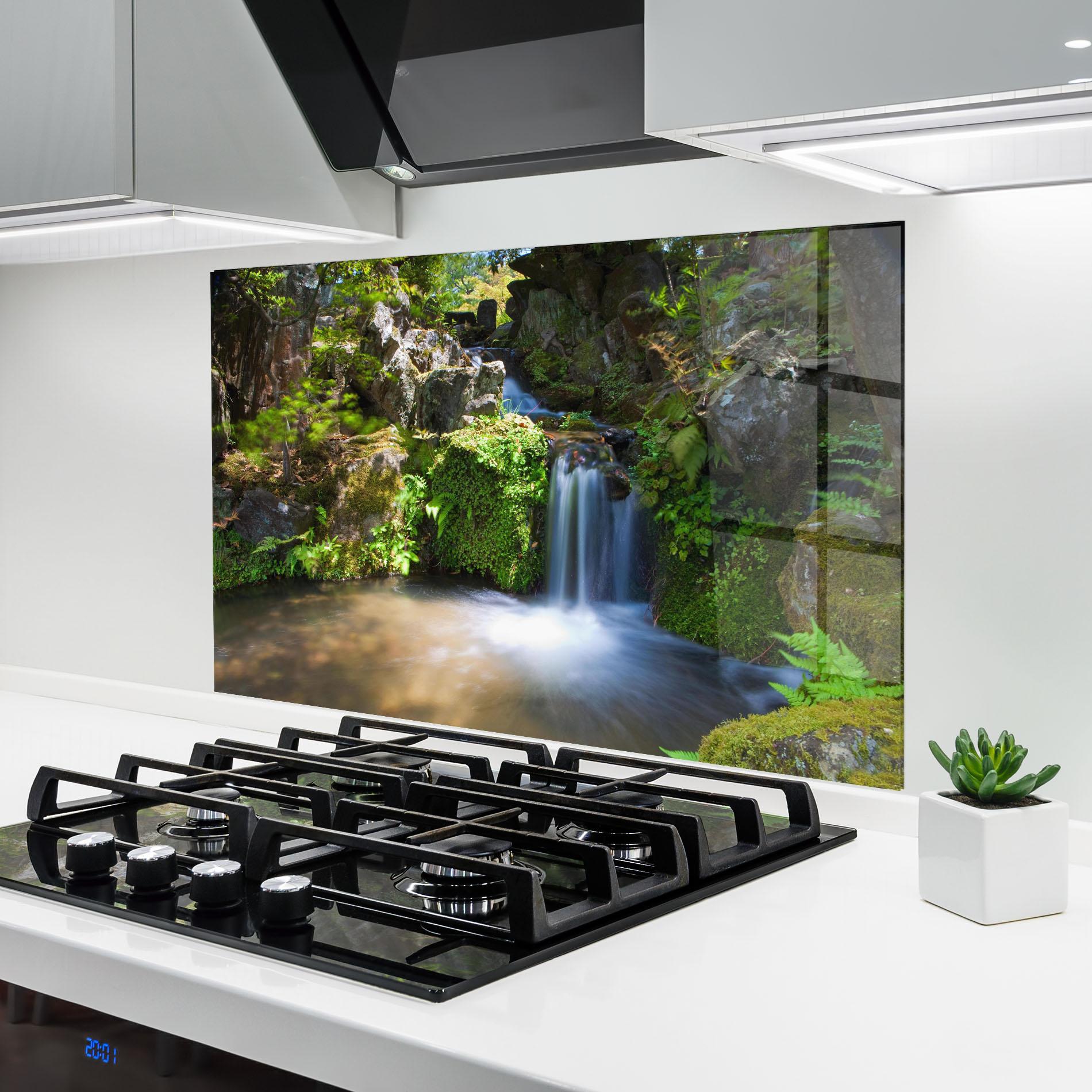 Küchenrückwand Glas Jungle View Waterfall mockup 6