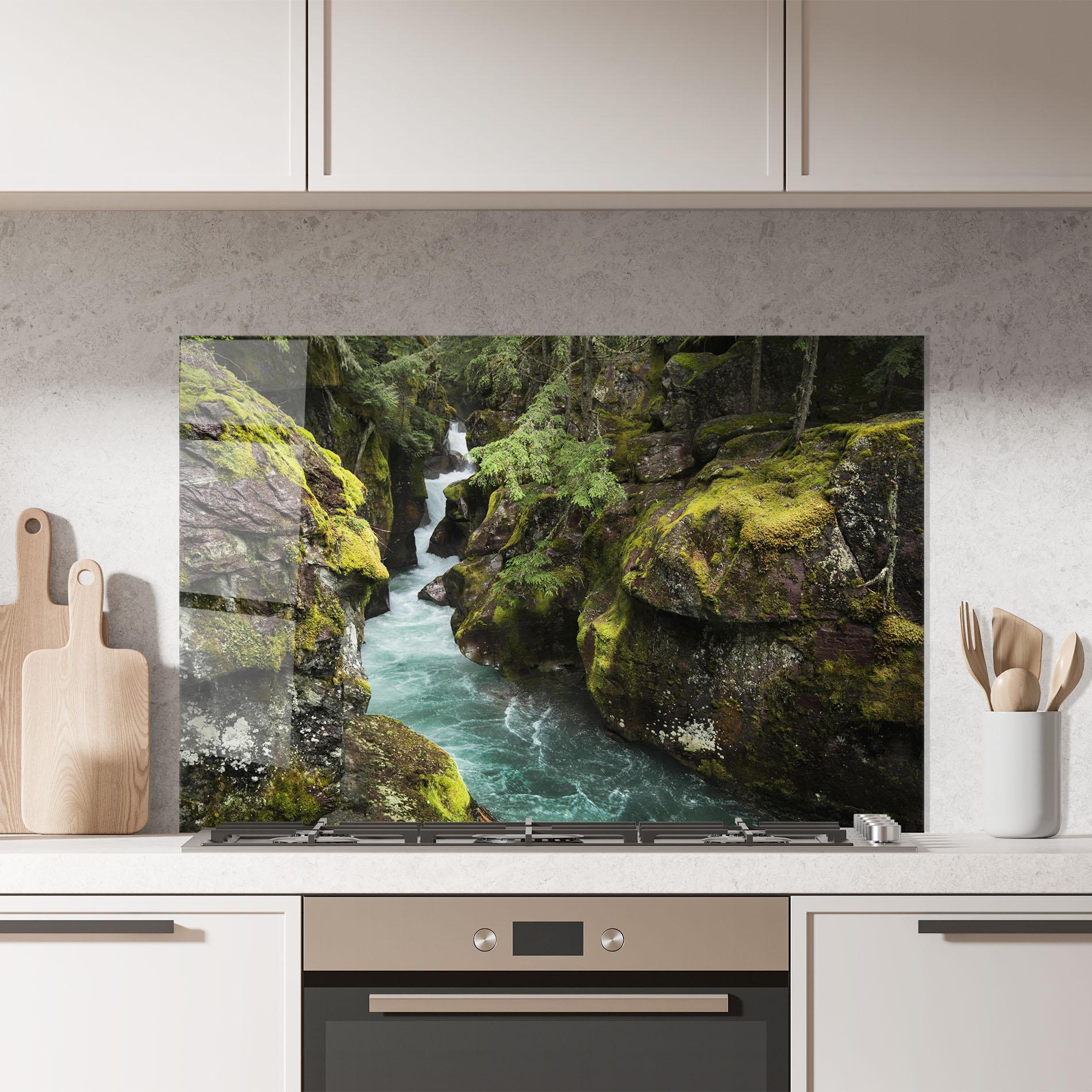 Küchenrückwand Glas Blue Majestic Waterfall mockup 7