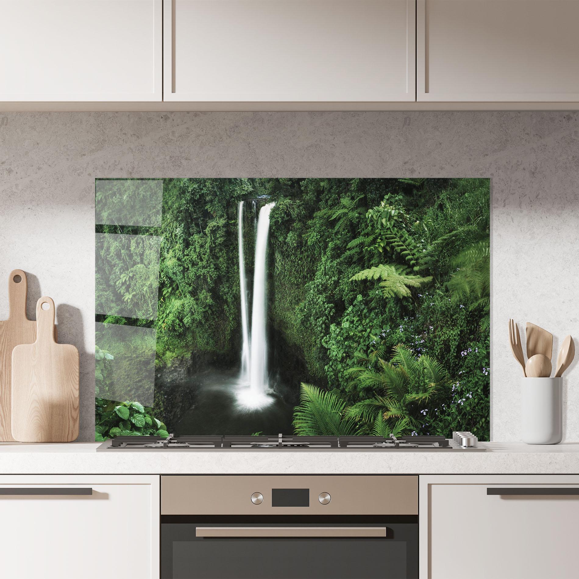 Küchenrückwand Glas Green Nature Waterfall mockup 7