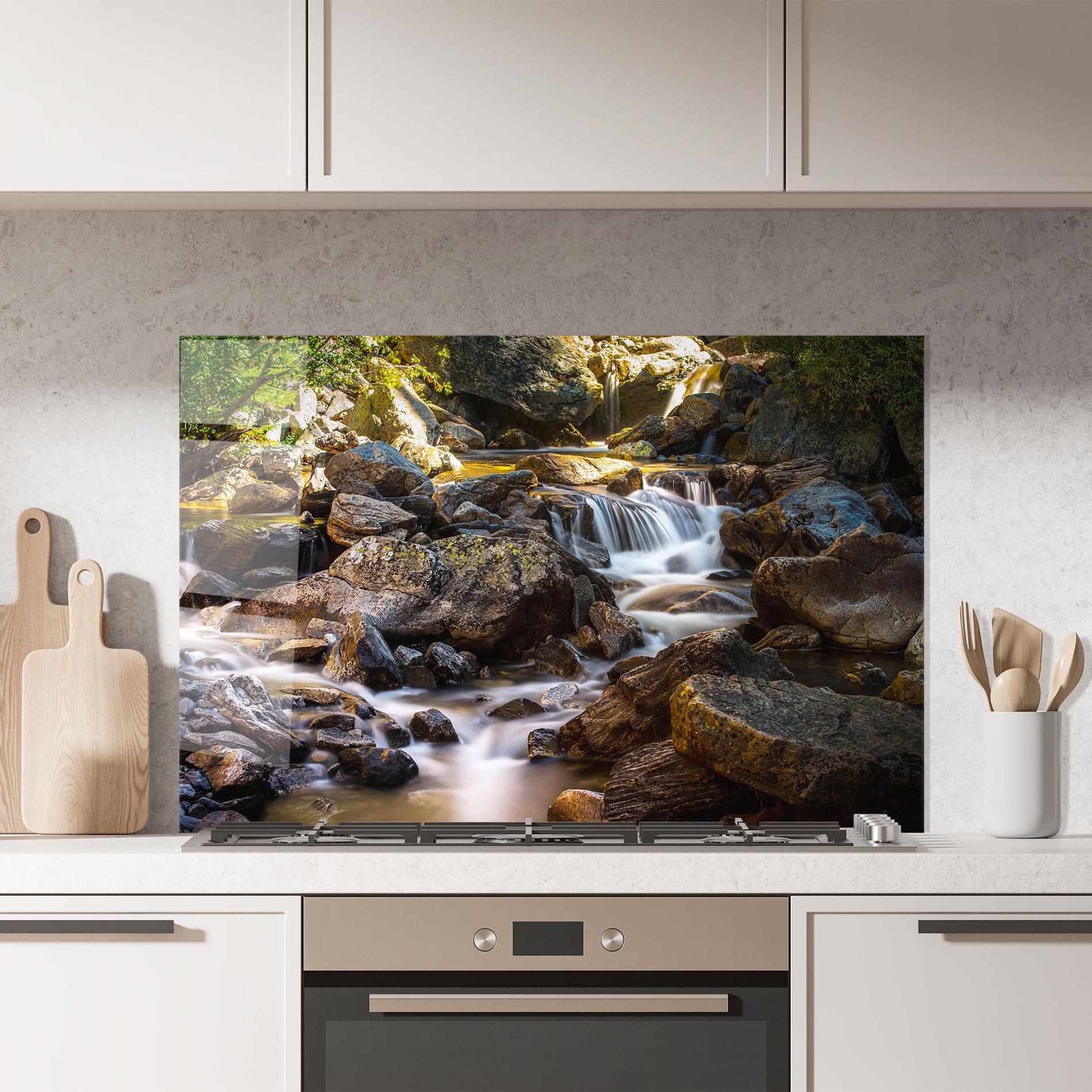 Küchenrückwand Glas Nature Rocks Waterfall mockup 7