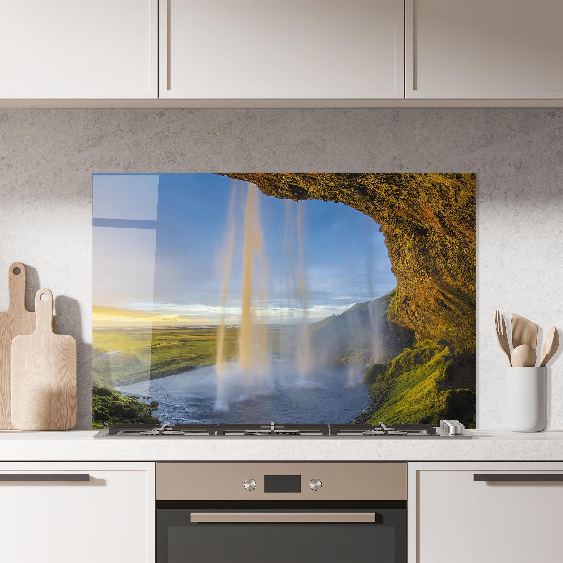 Küchenrückwand Glas Orange Waterfall mockup 7