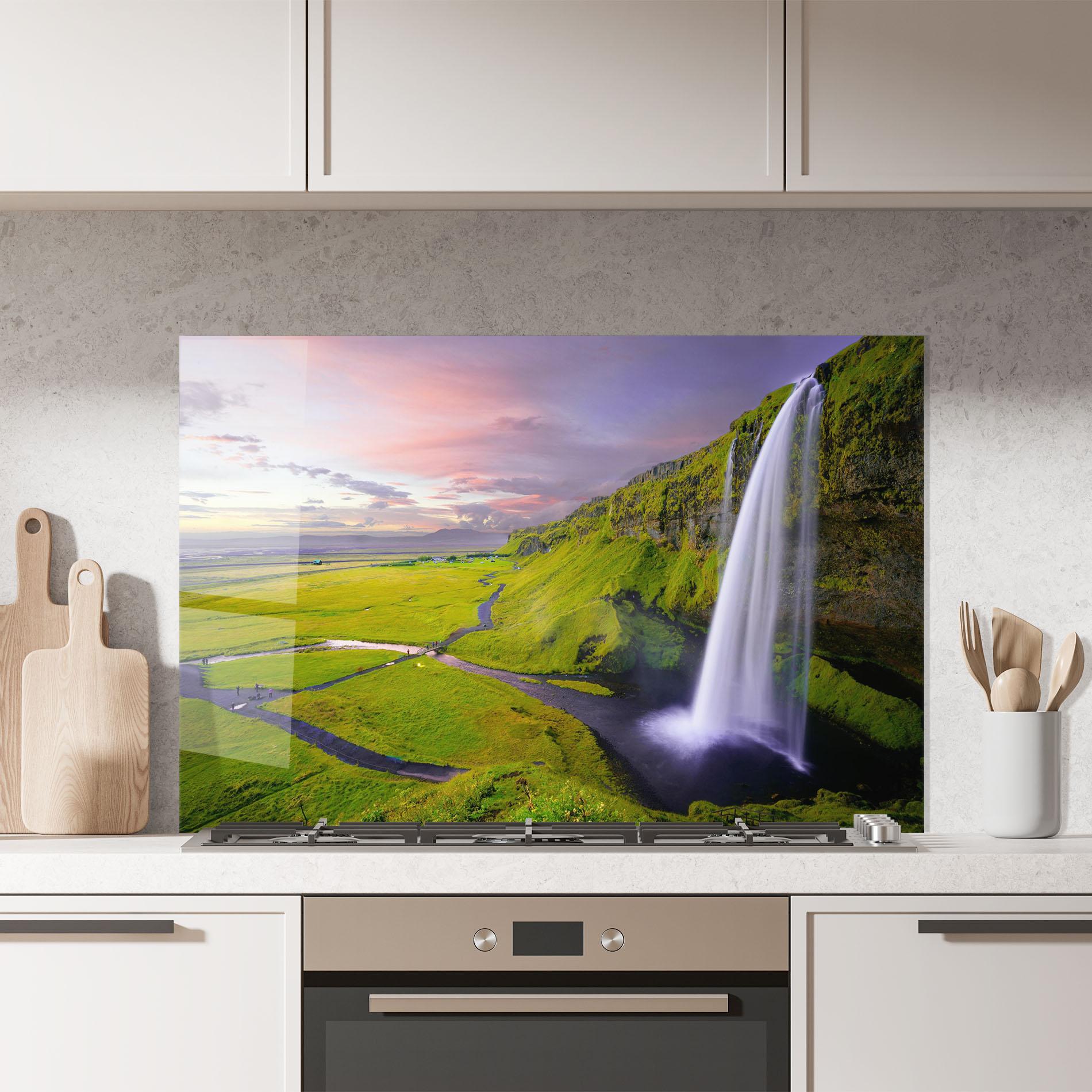 Küchenrückwand Glas Pink Wky Waterfall mockup 7