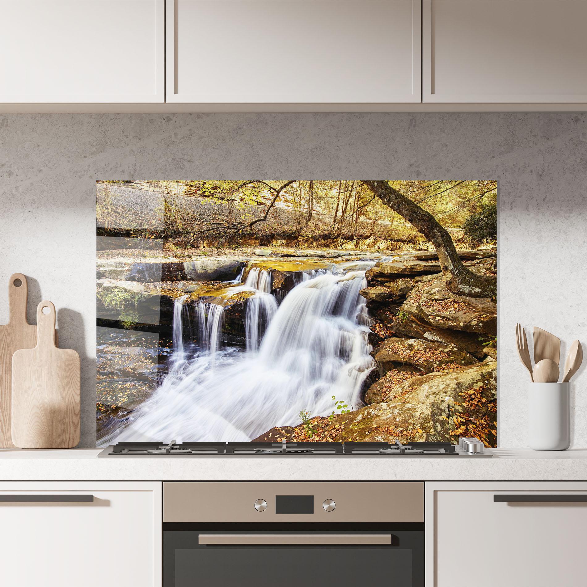 Küchenrückwand Glas Pretty Autumn Waterfall mockup 7