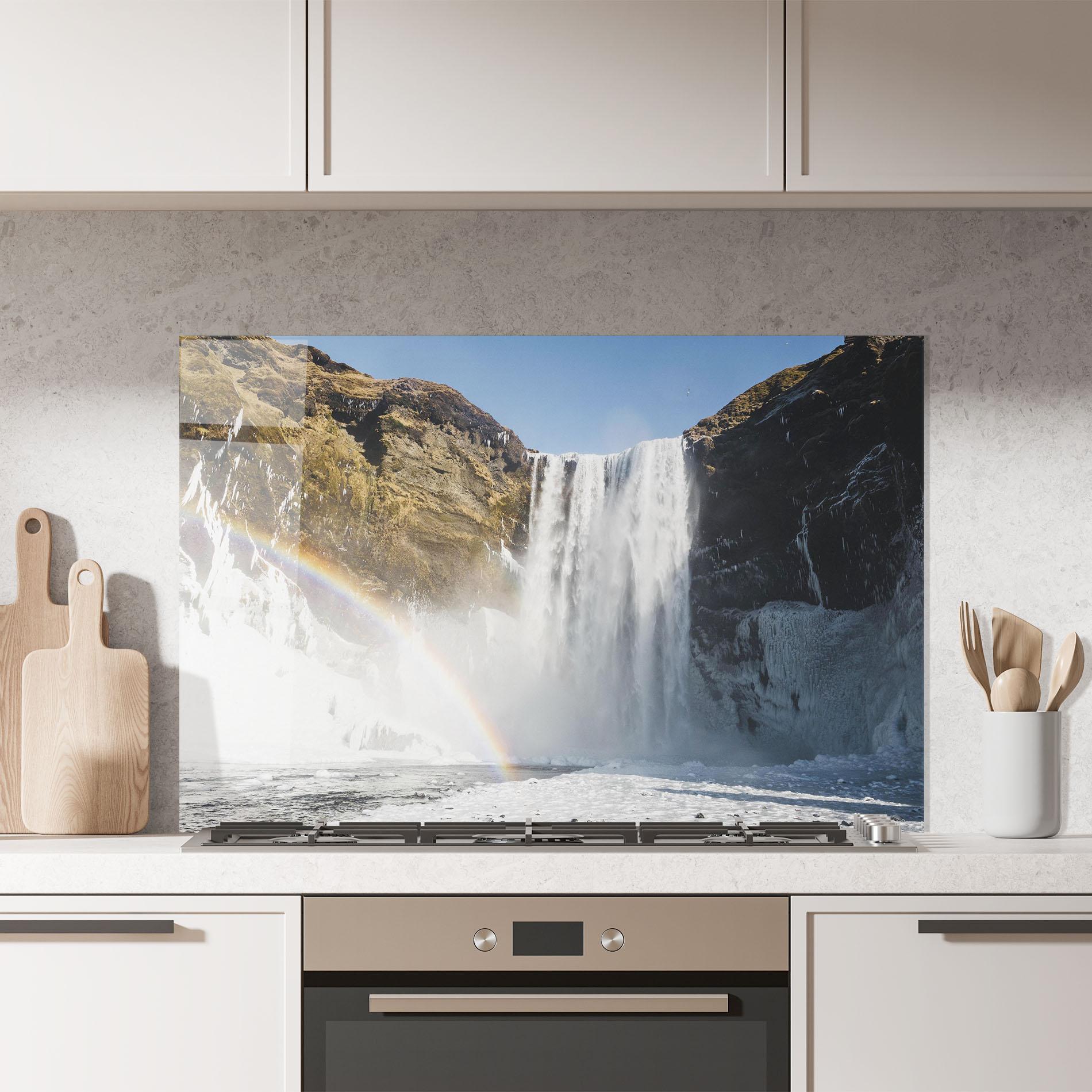 Küchenrückwand Glas Rainbow Waterfall mockup 7
