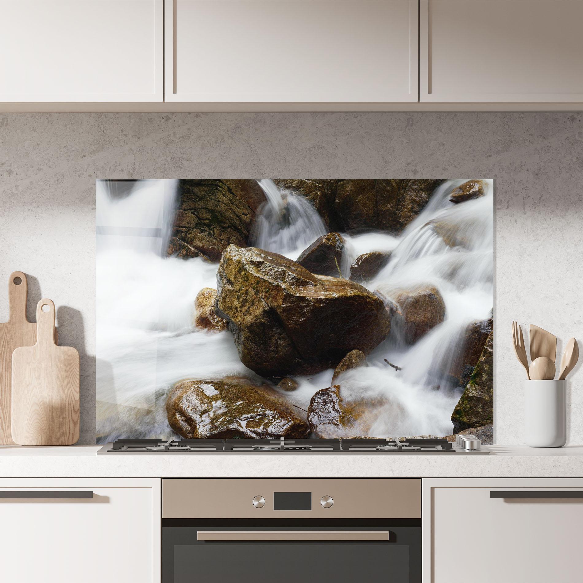Küchenrückwand Glas Shiny Rocks Waterfall mockup 7