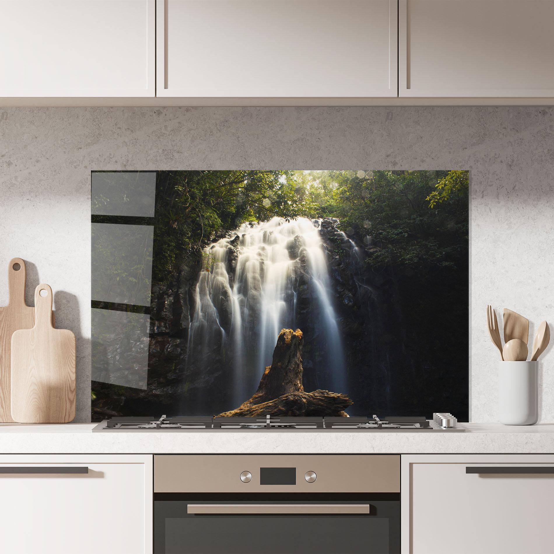Küchenrückwand Glas Tree Log Waterfall mockup 7