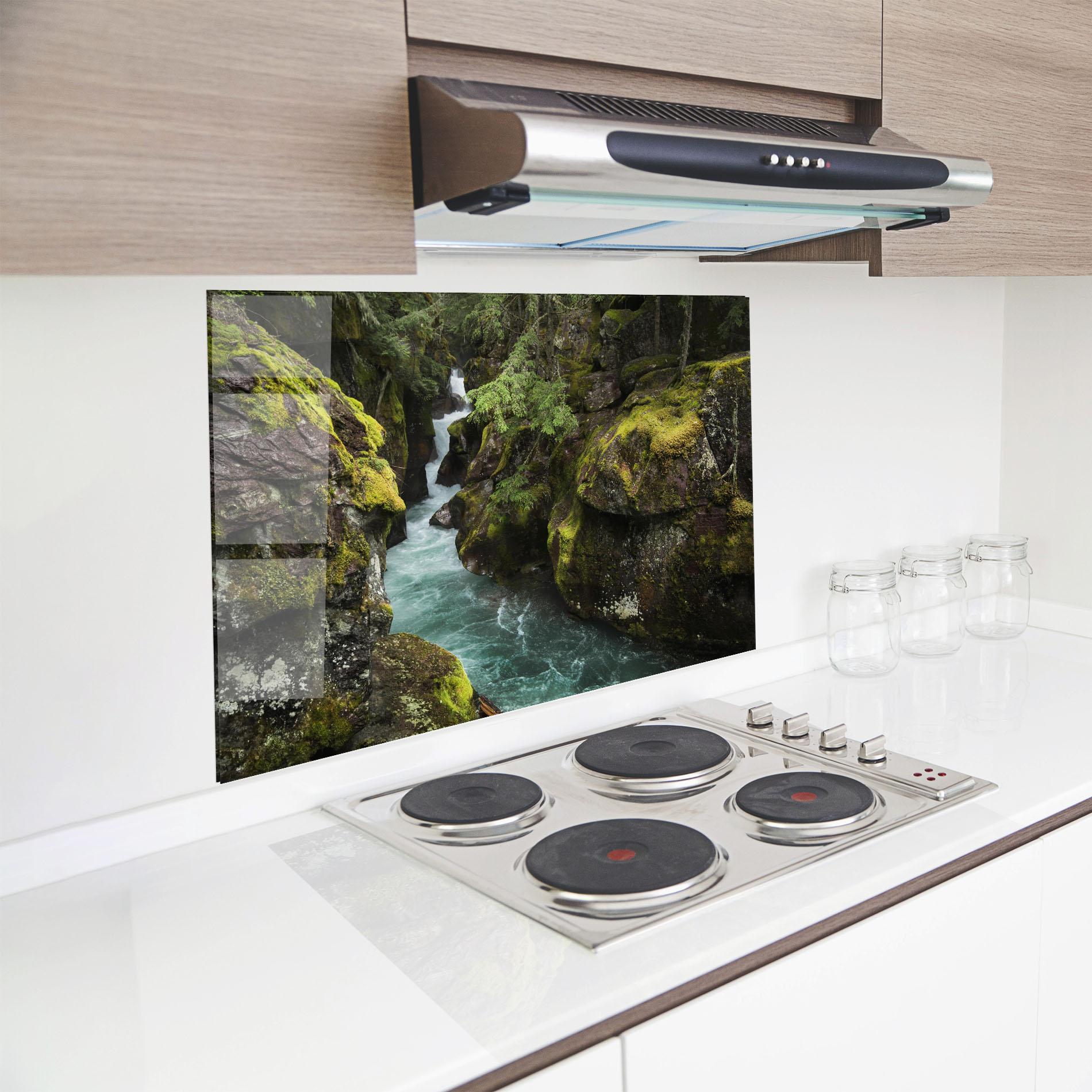 Küchenrückwand Glas Blue Majestic Waterfall mockup 8