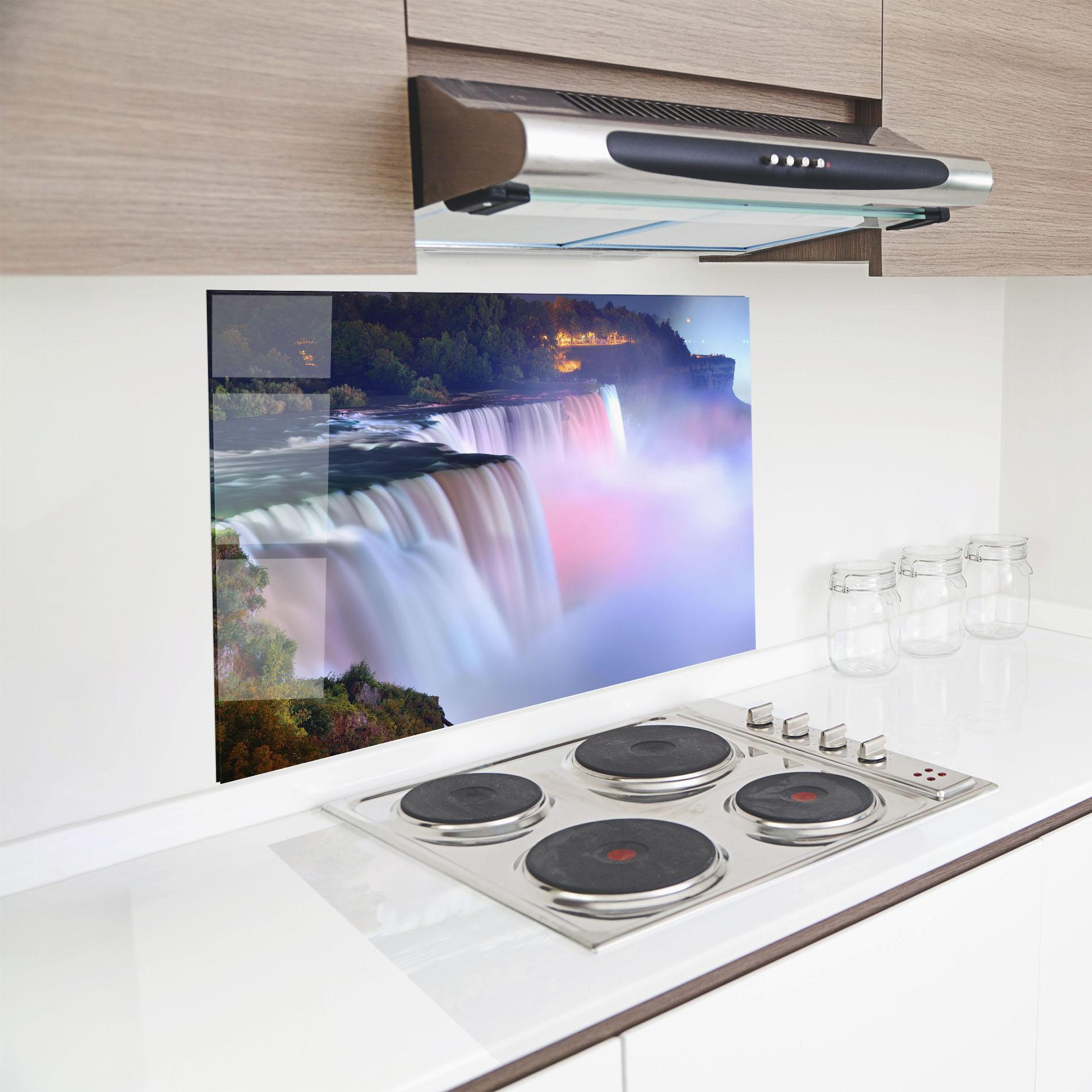 Küchenrückwand Glas Dreamy Purple Waterfall mockup 8