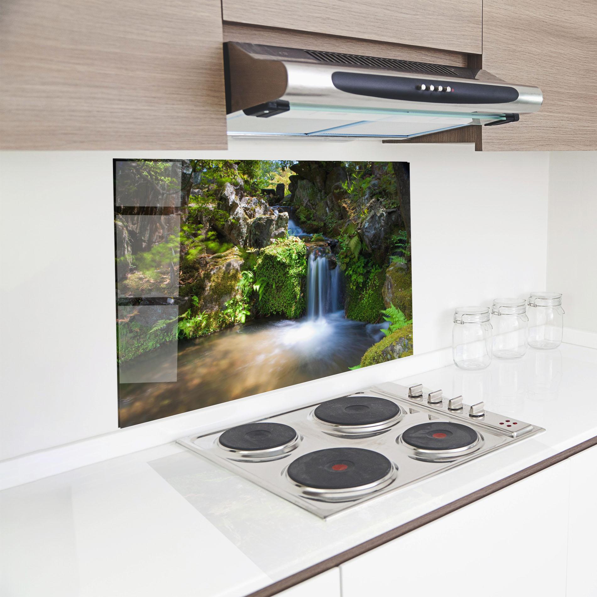 Küchenrückwand Glas Jungle View Waterfall mockup 8