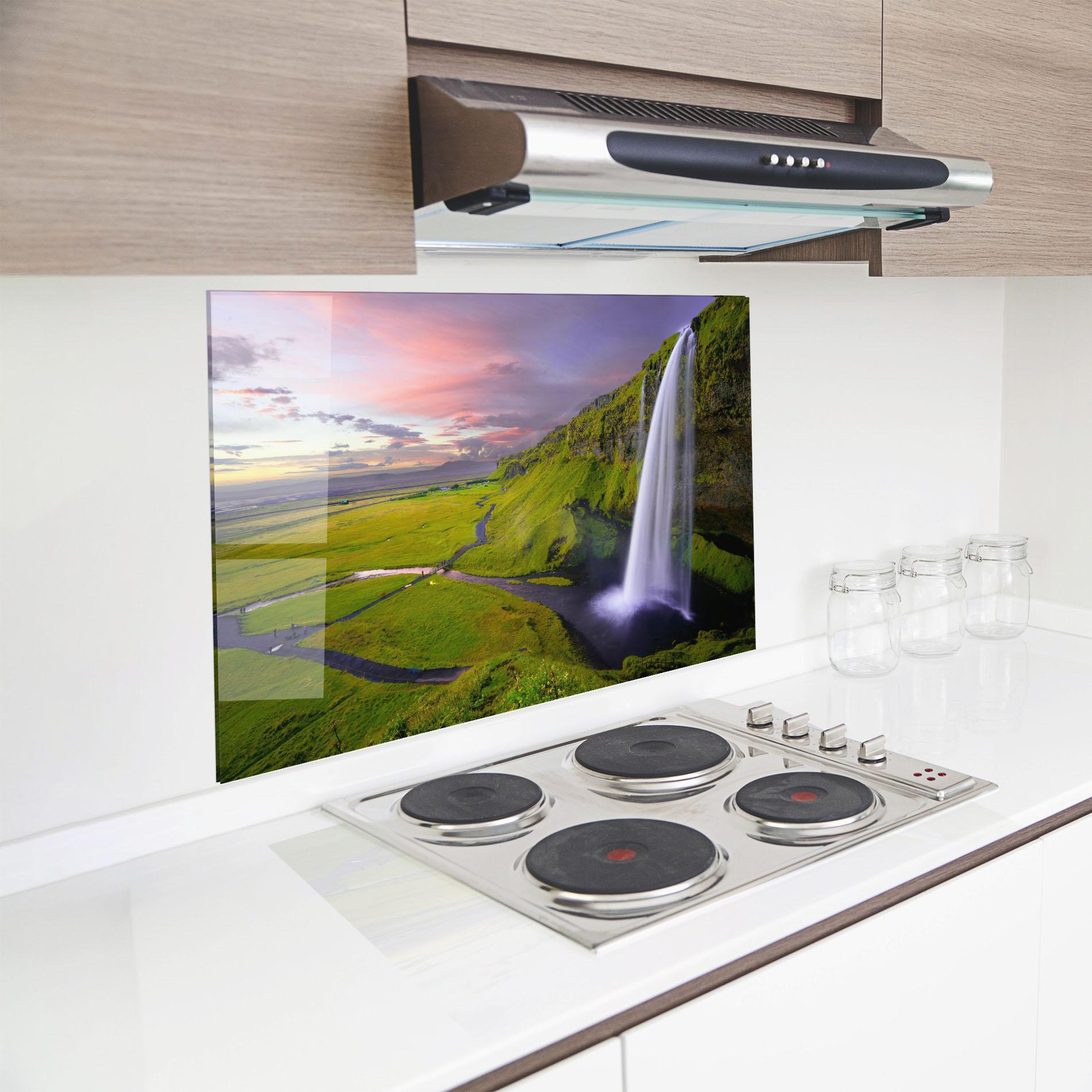 Küchenrückwand Glas Pink Wky Waterfall mockup 8
