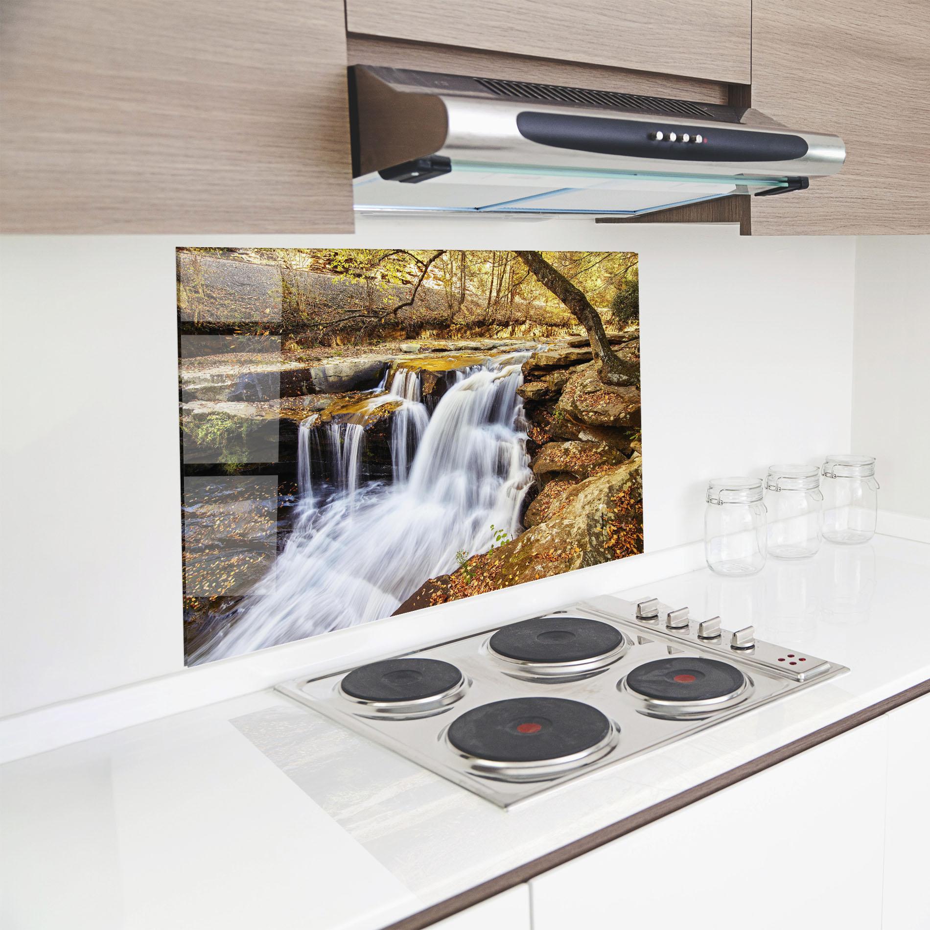 Küchenrückwand Glas Pretty Autumn Waterfall mockup 8