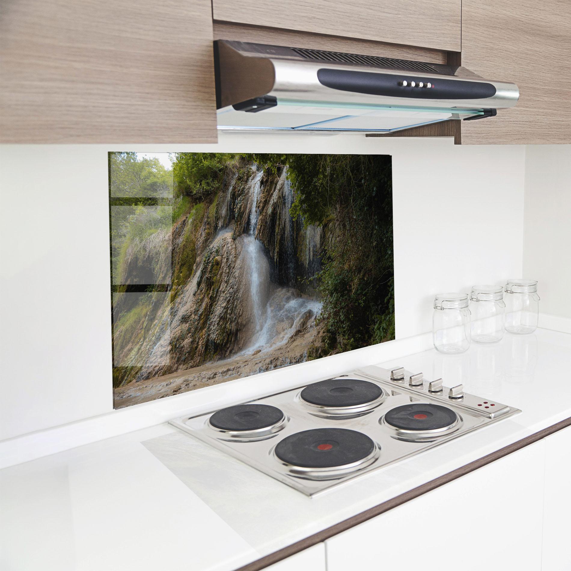Küchenrückwand Glas Pretty Waterfall Forest mockup 8