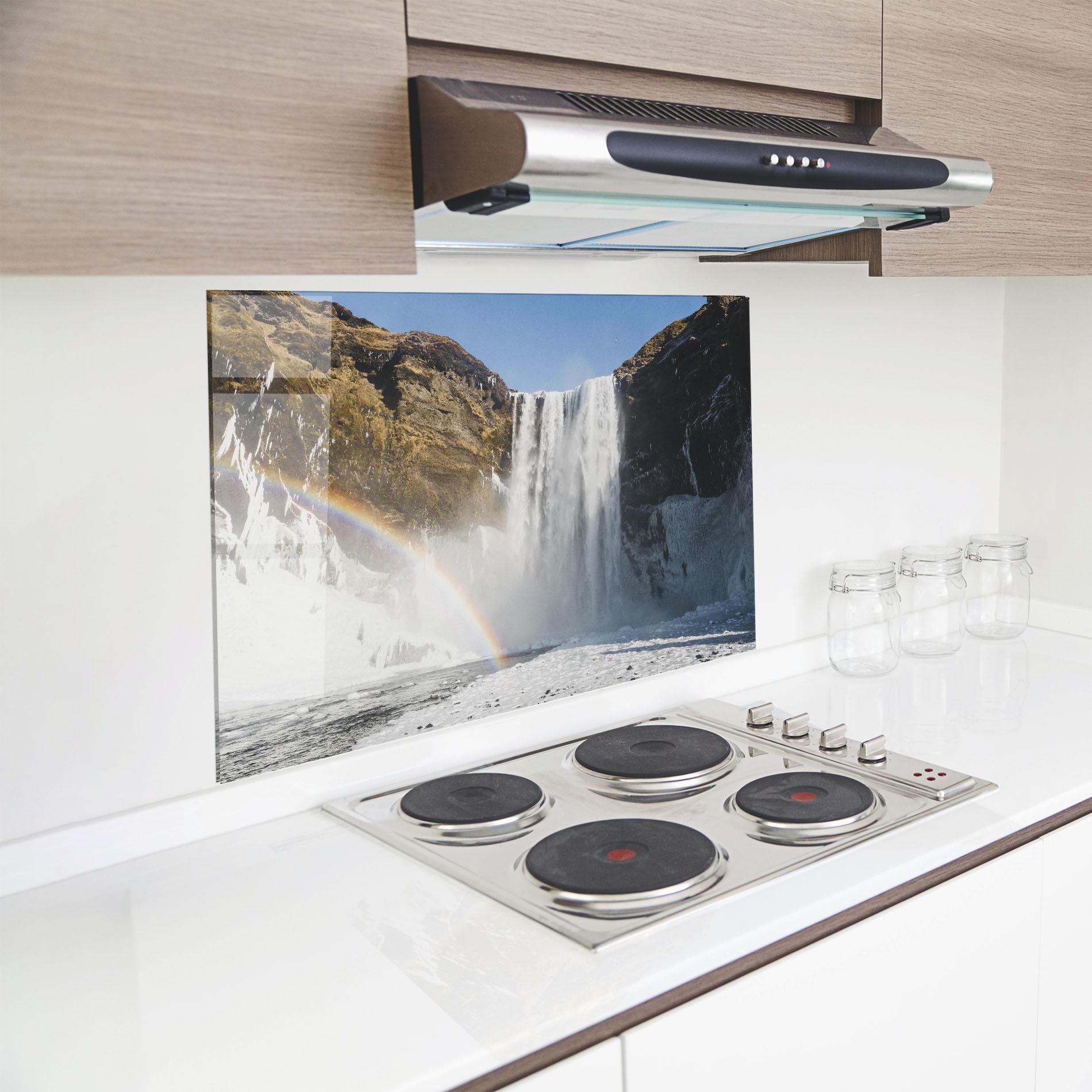 Küchenrückwand Glas Rainbow Waterfall mockup 8