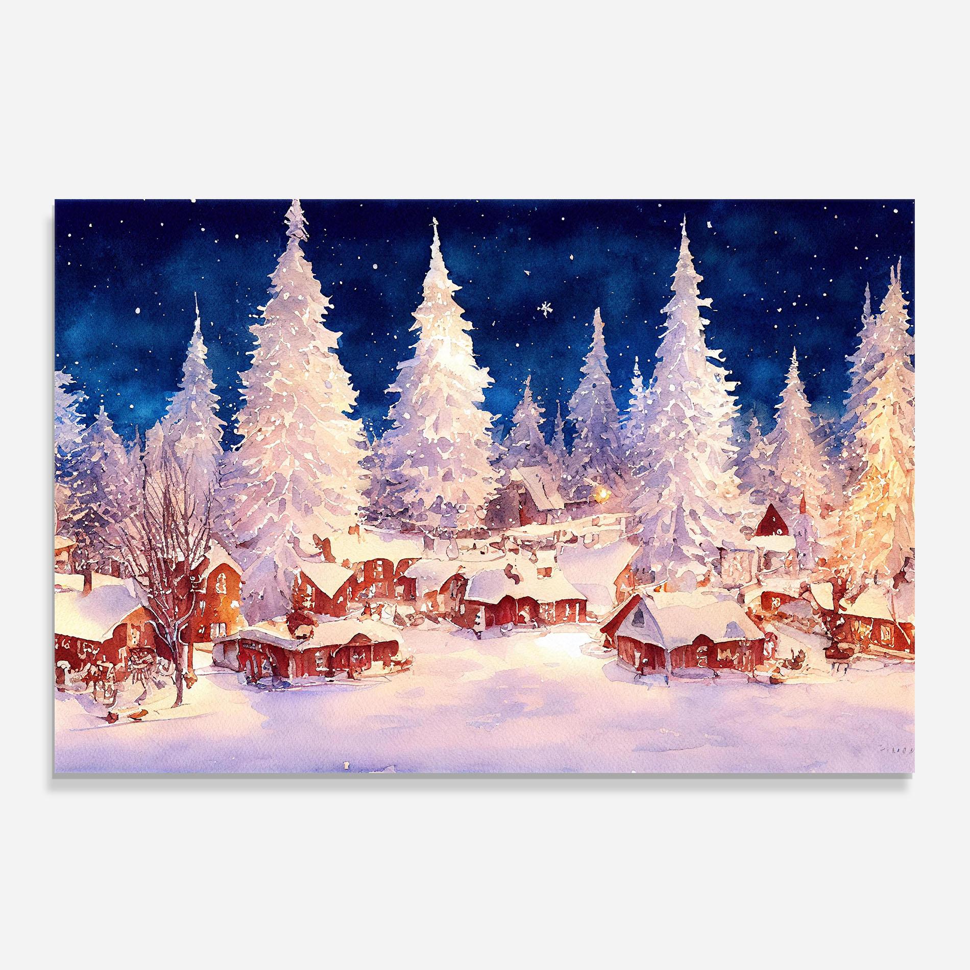Küchenrückwand Glas Snow Falling Painting mockup 0