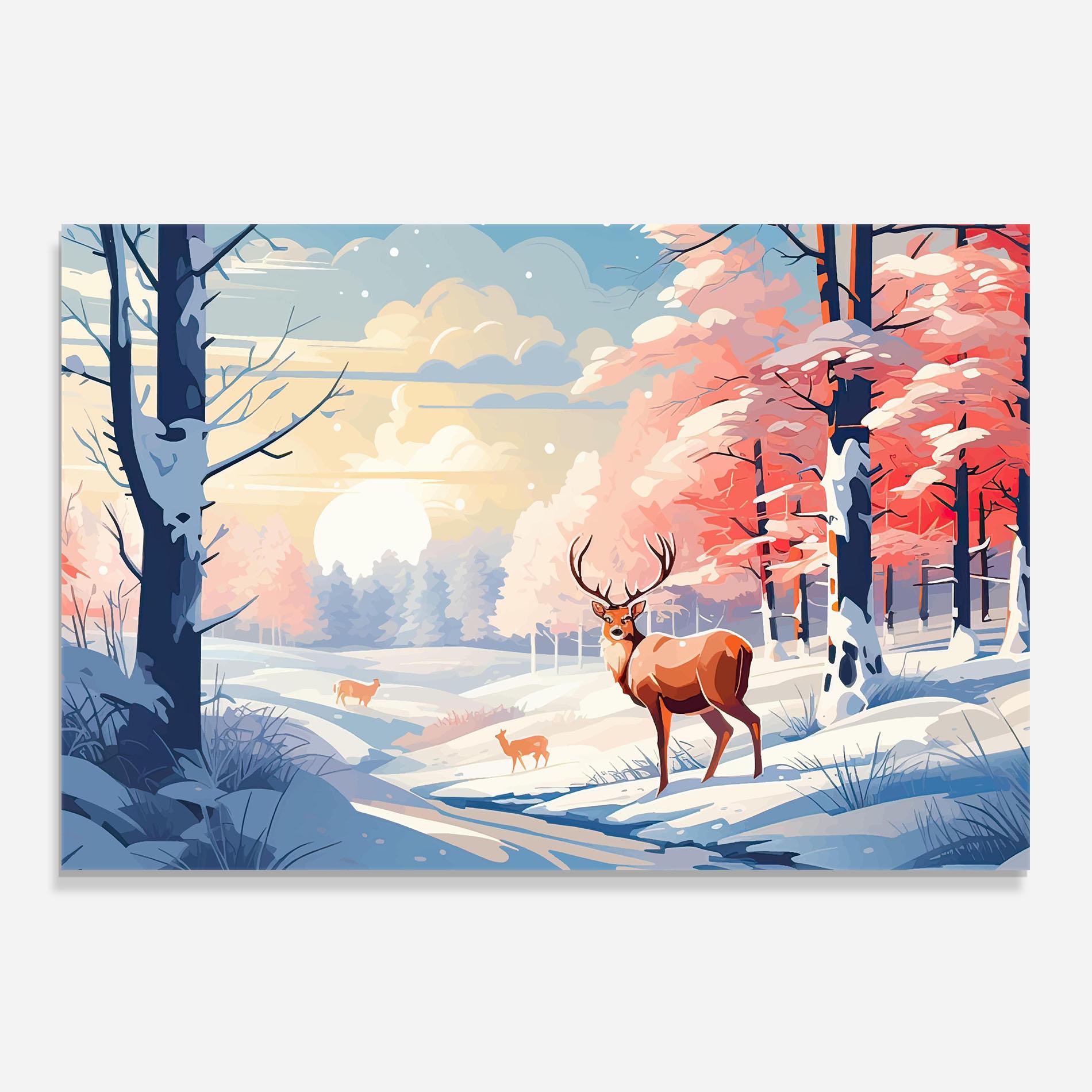 Küchenrückwand Glas Winter Deer Art mockup 0