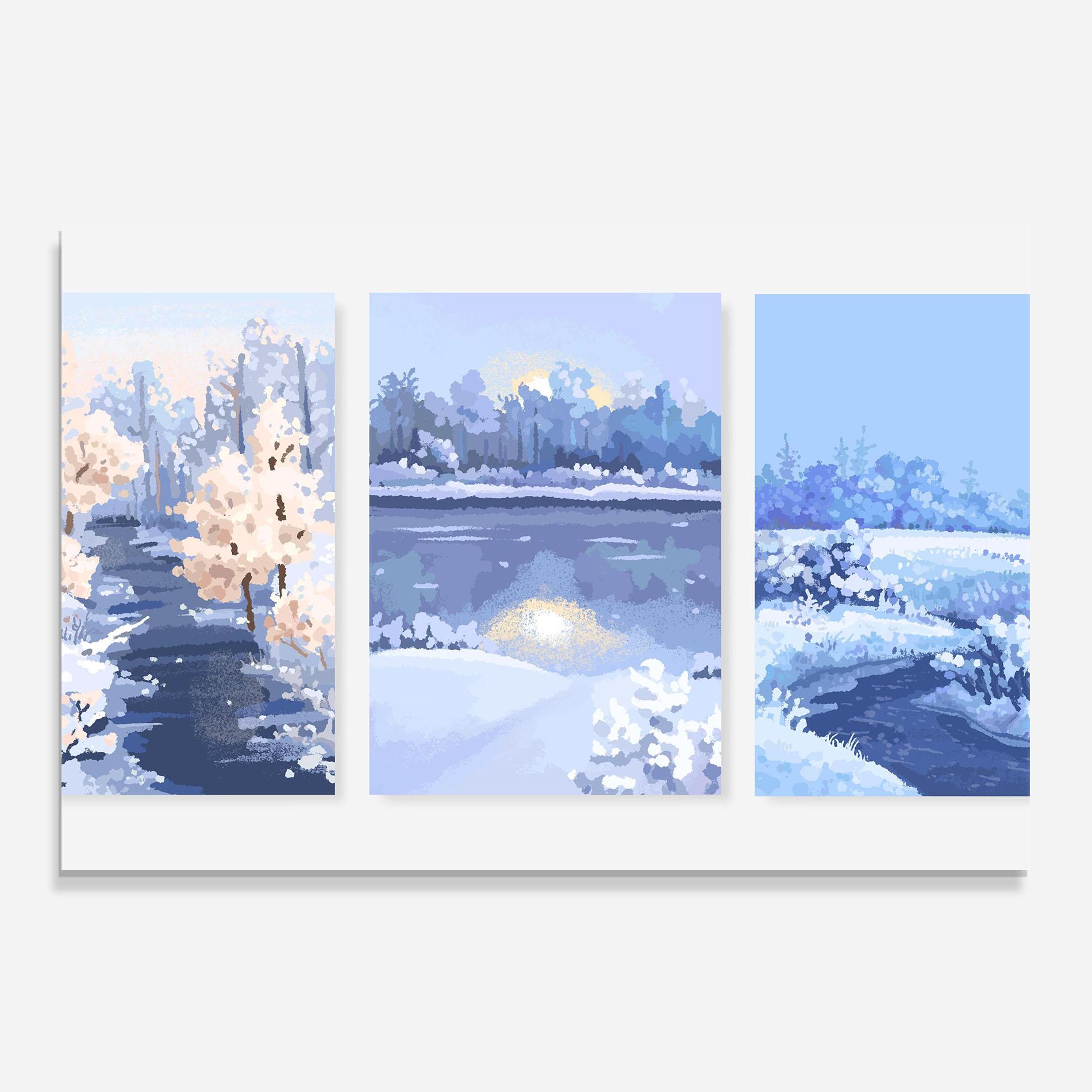 Küchenrückwand Glas Winter_landscape_with_forest_and_field_vector_illustration14 mockup 0