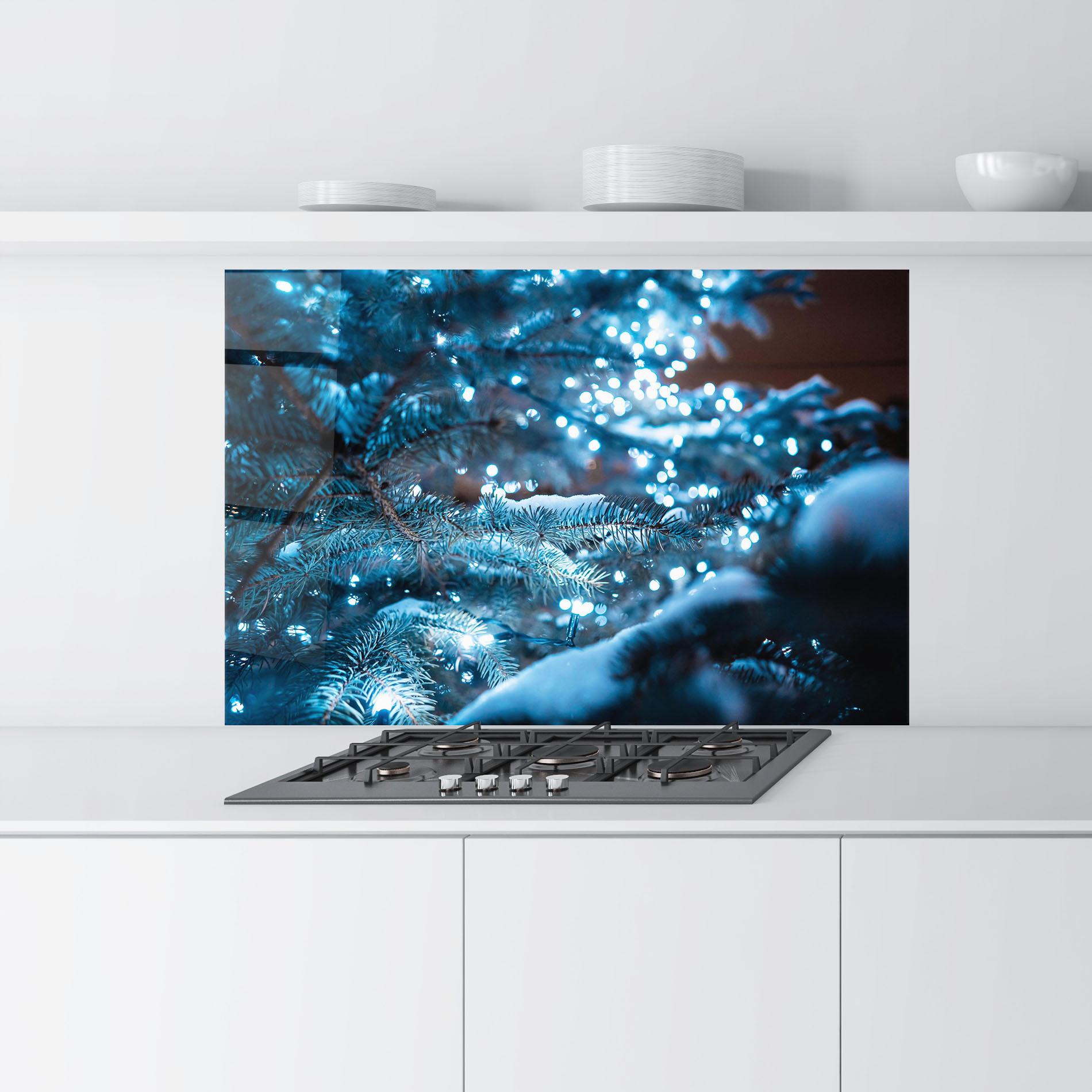 Küchenrückwand Glas Blue Christmas Tree mockup 9