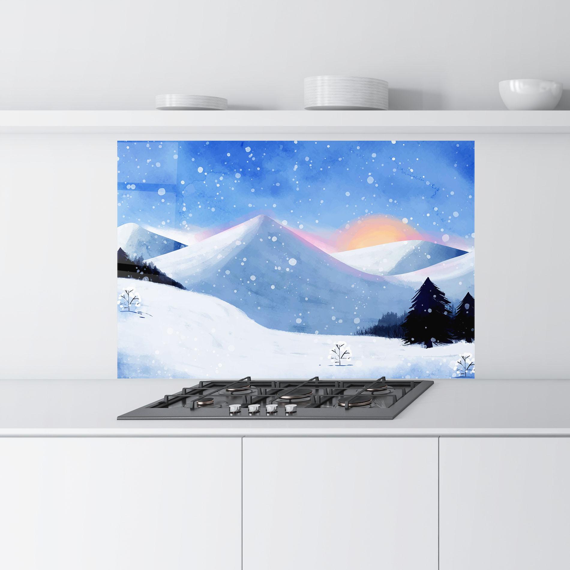 Küchenrückwand Glas Mountain Snow Art mockup 9