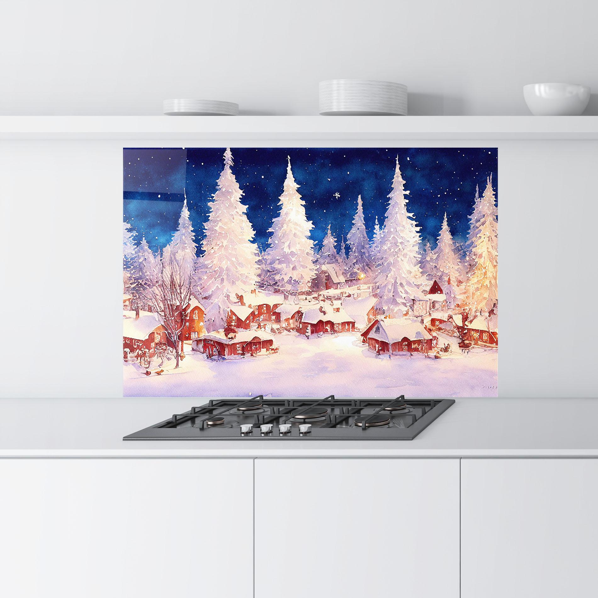 Küchenrückwand Glas Snow Falling Painting mockup 9