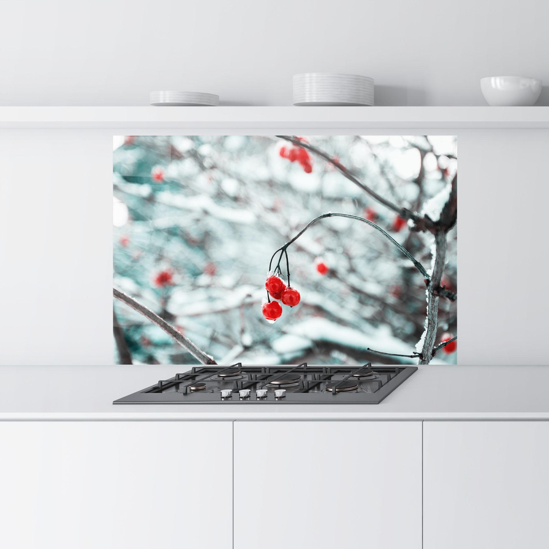 Küchenrückwand Glas Snow Red Fruits mockup 9