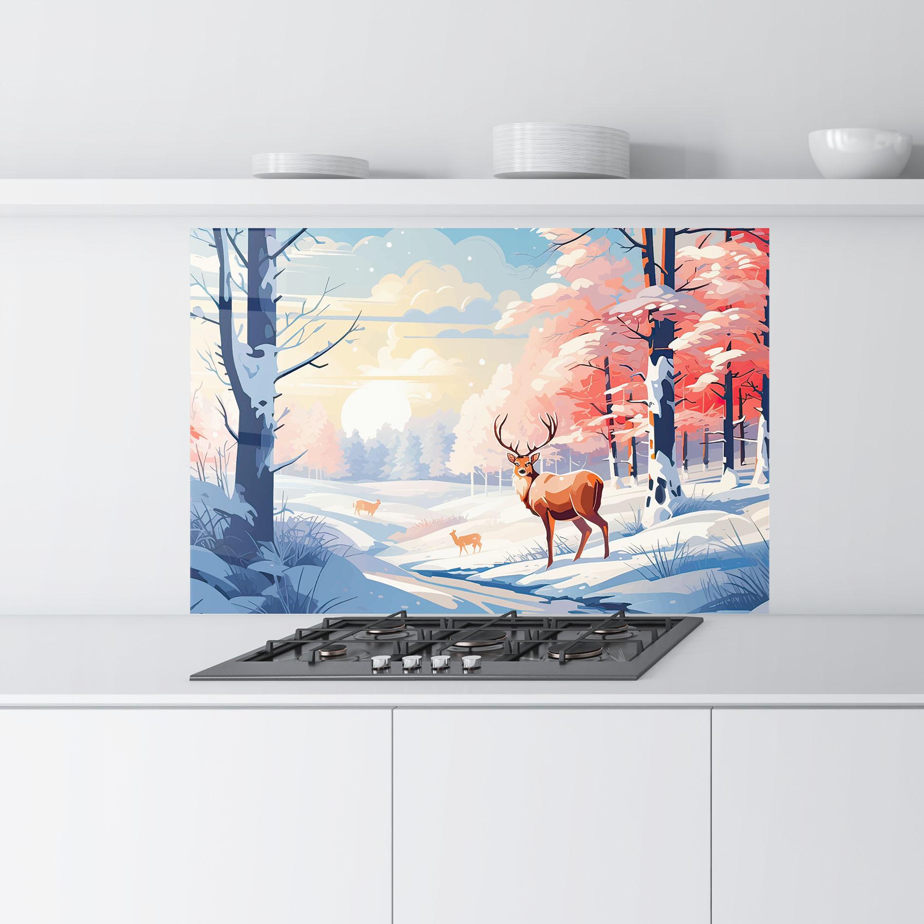 Küchenrückwand Glas Winter Deer Art mockup 9