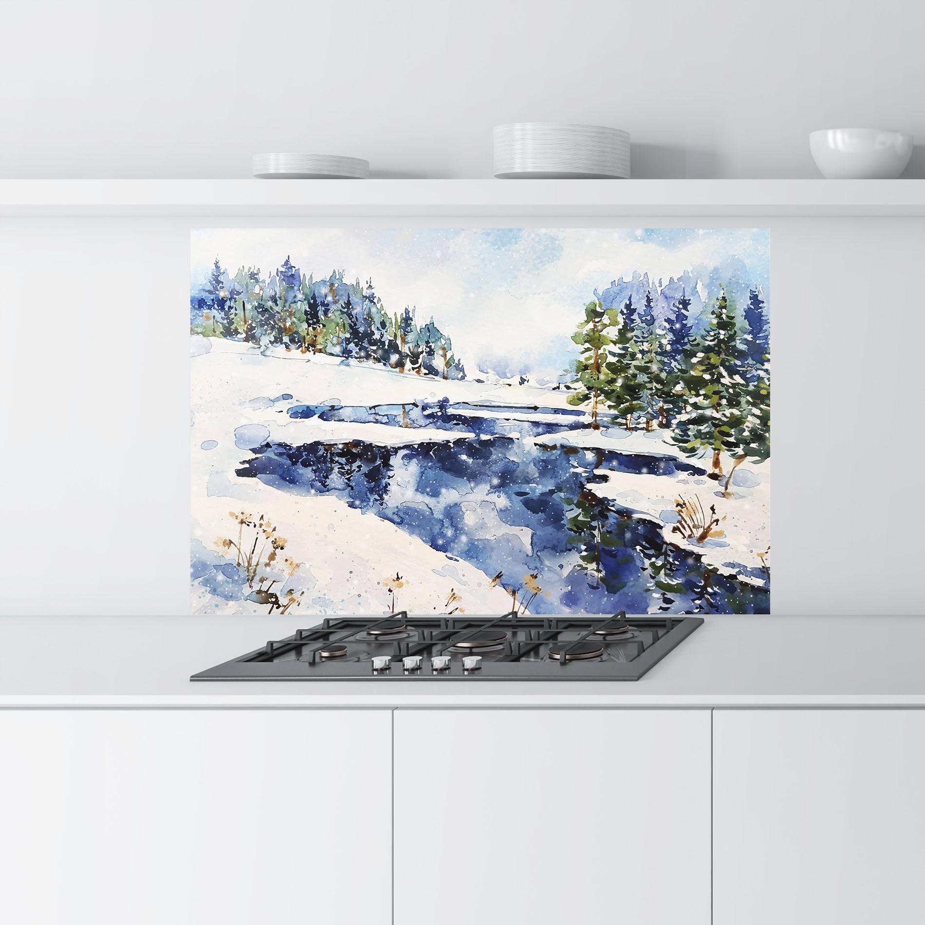 Küchenrückwand Glas Winter Painting mockup 9