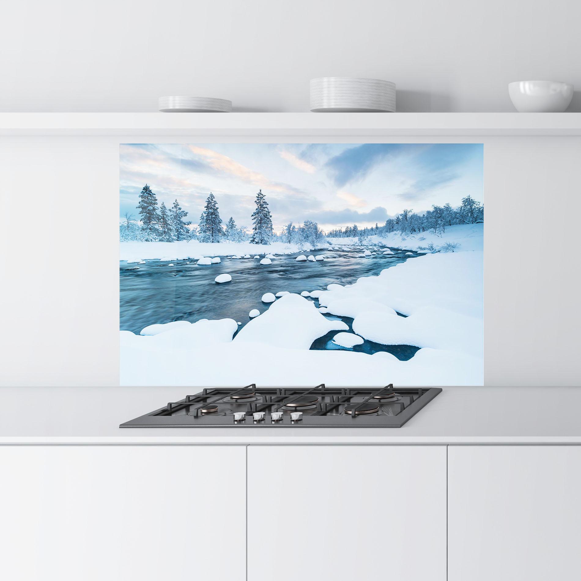 Küchenrückwand Glas Winter River mockup 9