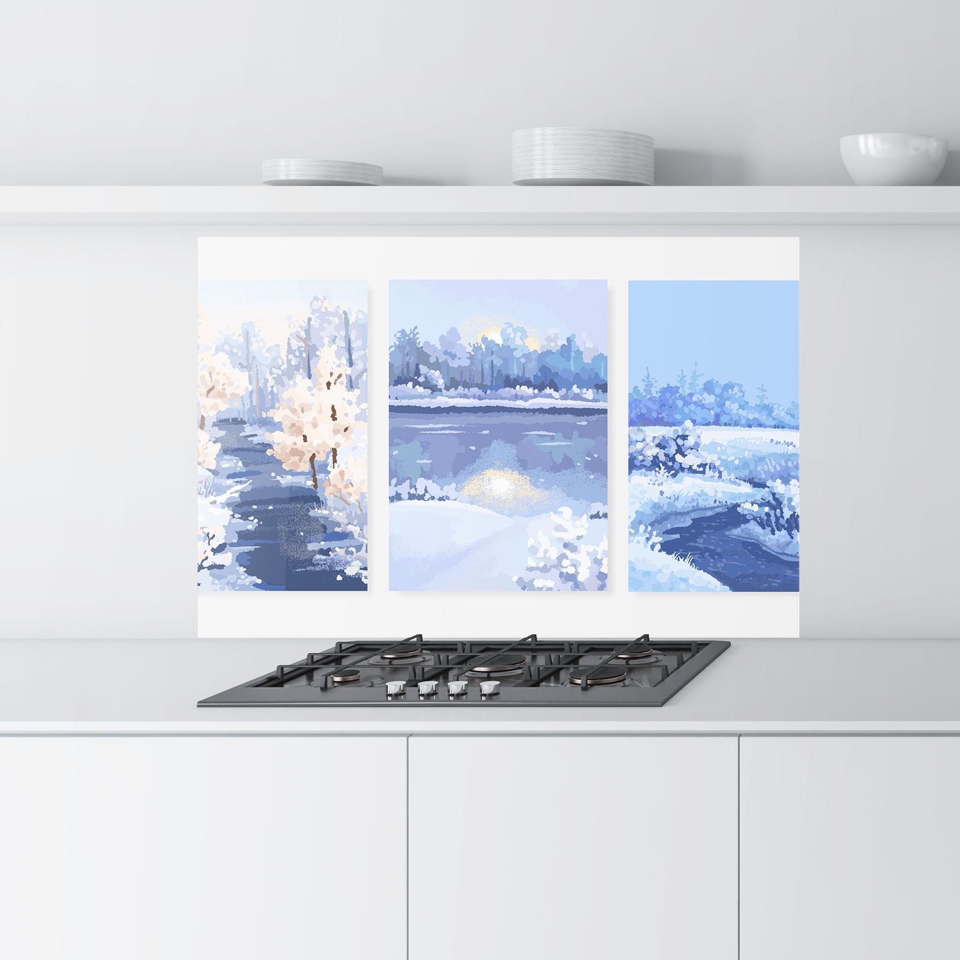 Küchenrückwand Glas Winter_landscape_with_forest_and_field_vector_illustration14 mockup 9