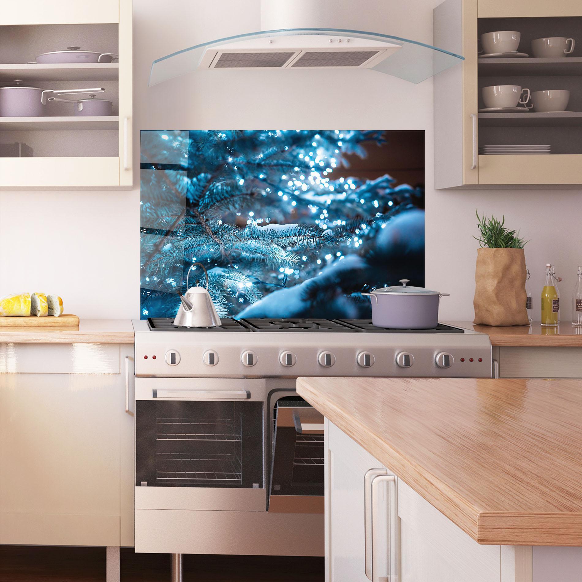Küchenrückwand Glas Blue Christmas Tree mockup 1
