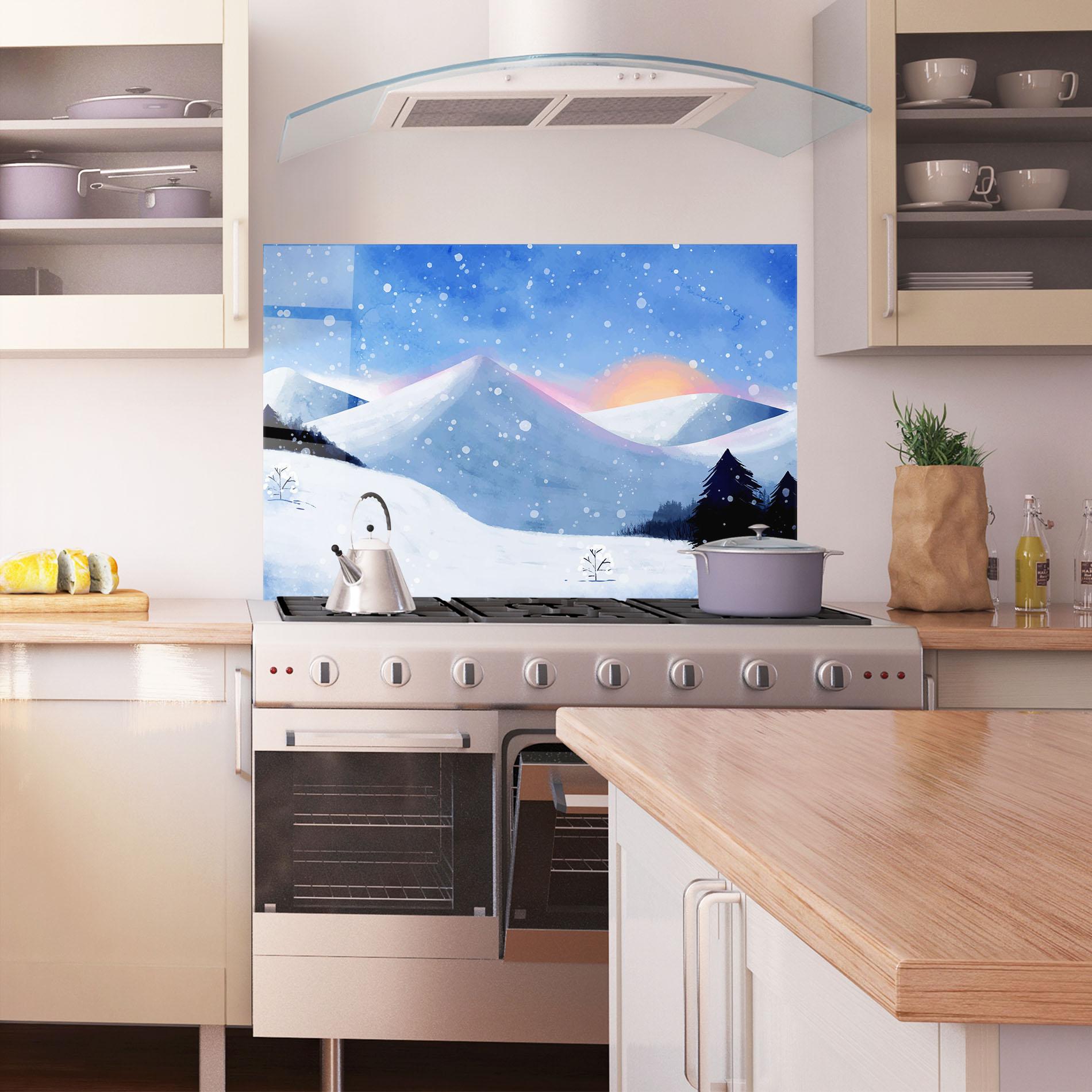 Küchenrückwand Glas Mountain Snow Art mockup 1